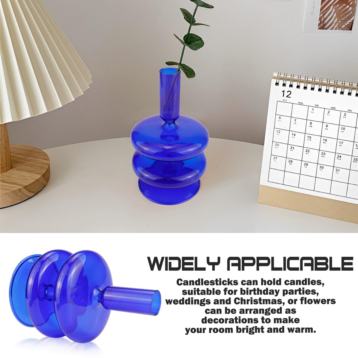 LNQ LUNIQI Glass Candle Holder for Taper Candles,Clear Decorative Candle Sticks Holders for Wedding Valentines Day Birthday Party Centerpiece (Dark Blue)