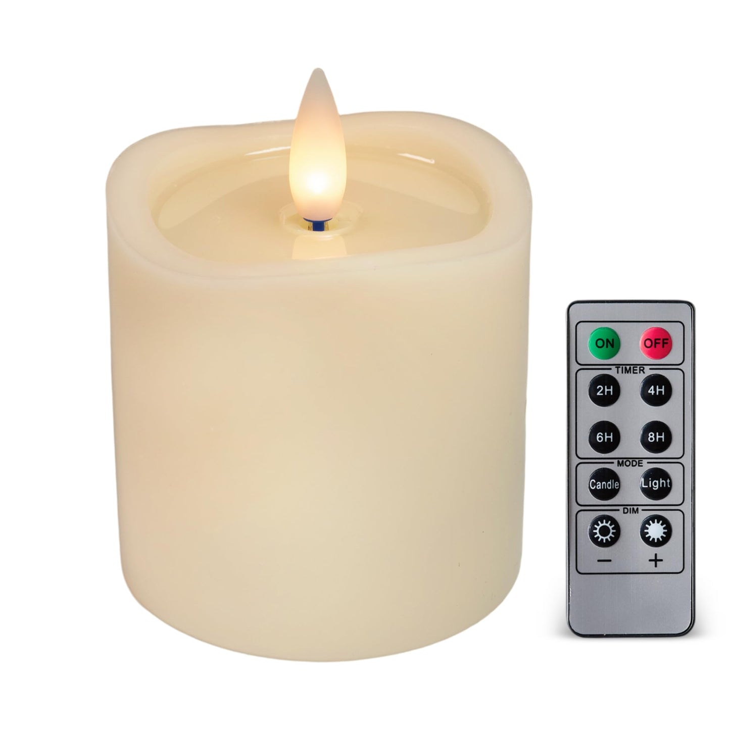 CozierGlow Flameless Pillar Candles Flickering with Remote Timer, Battery Operated LED Candles Up to 400 Hours, 3D Moving Flame Real Wax Candles. (Ivory with Art Water)