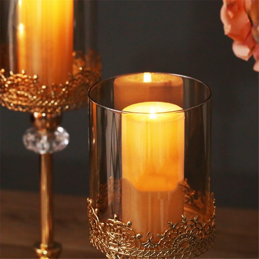 cfycfy987 Candelabra Luxury Golden Metal Glass Candlestick Home Dining Table Decoration Ornament Candle Holder Candle Sticks Holder(Medium)