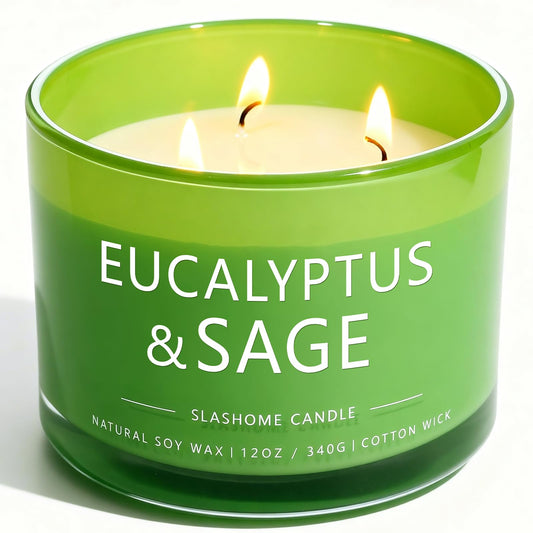 Sage & Eucalyptus Scented Candle, Luxury Large 3 Wick Soy Candle 12 Oz, 60+ Hour Long Lasting Clean Burn, Elegant Aromatherapy Home Decor, Housewarming & Birthday Gift for Men & Women
