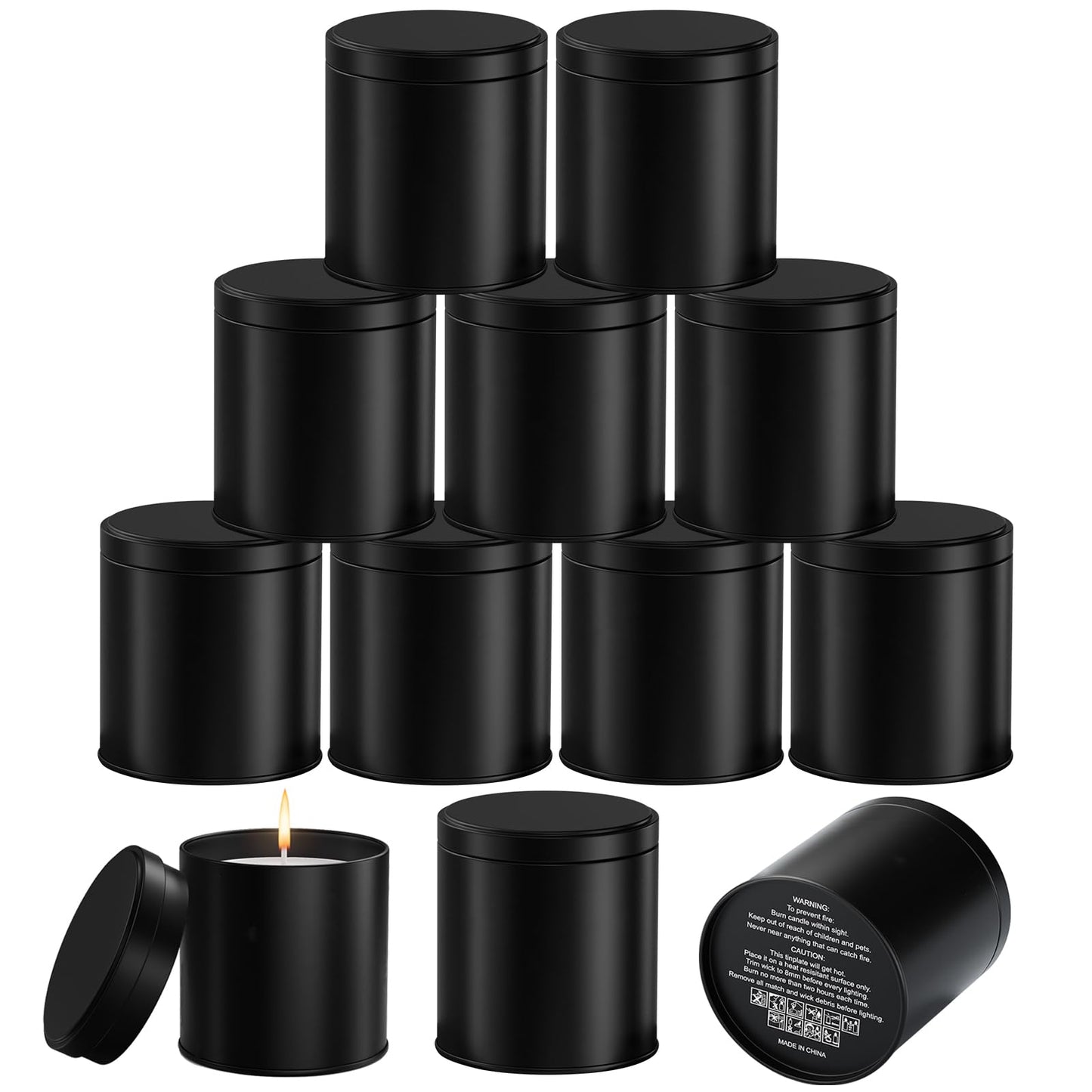 HOFOGOTOWIN 12 Pack 10 oz Black Metal Candle Tins with Lids – Double-Sided Black Finish Round Containers for DIY Candle Making, Storage & Small Business Use