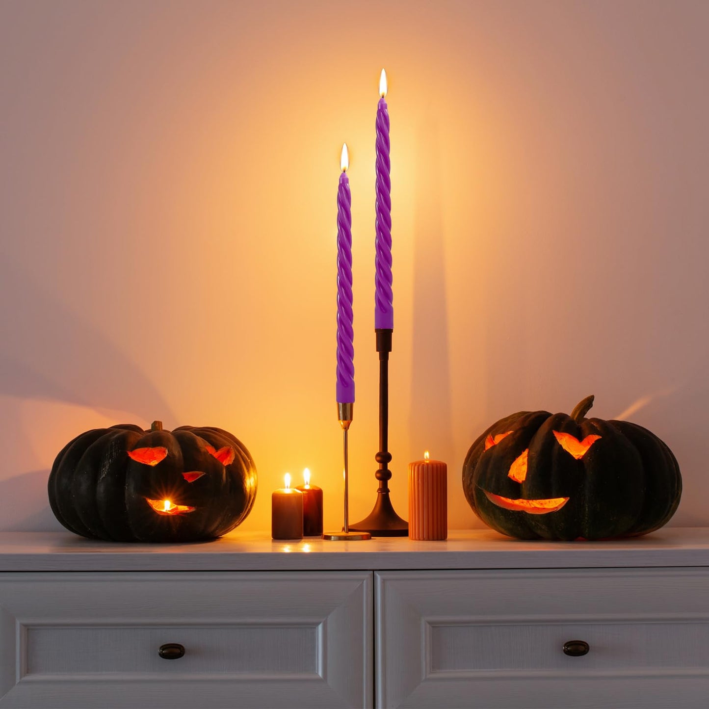 10 Inch Purple Twisted Taper Candles Set for Dinner, Unscented Dripelss Candlesticks for Home Holiday Party Decoration