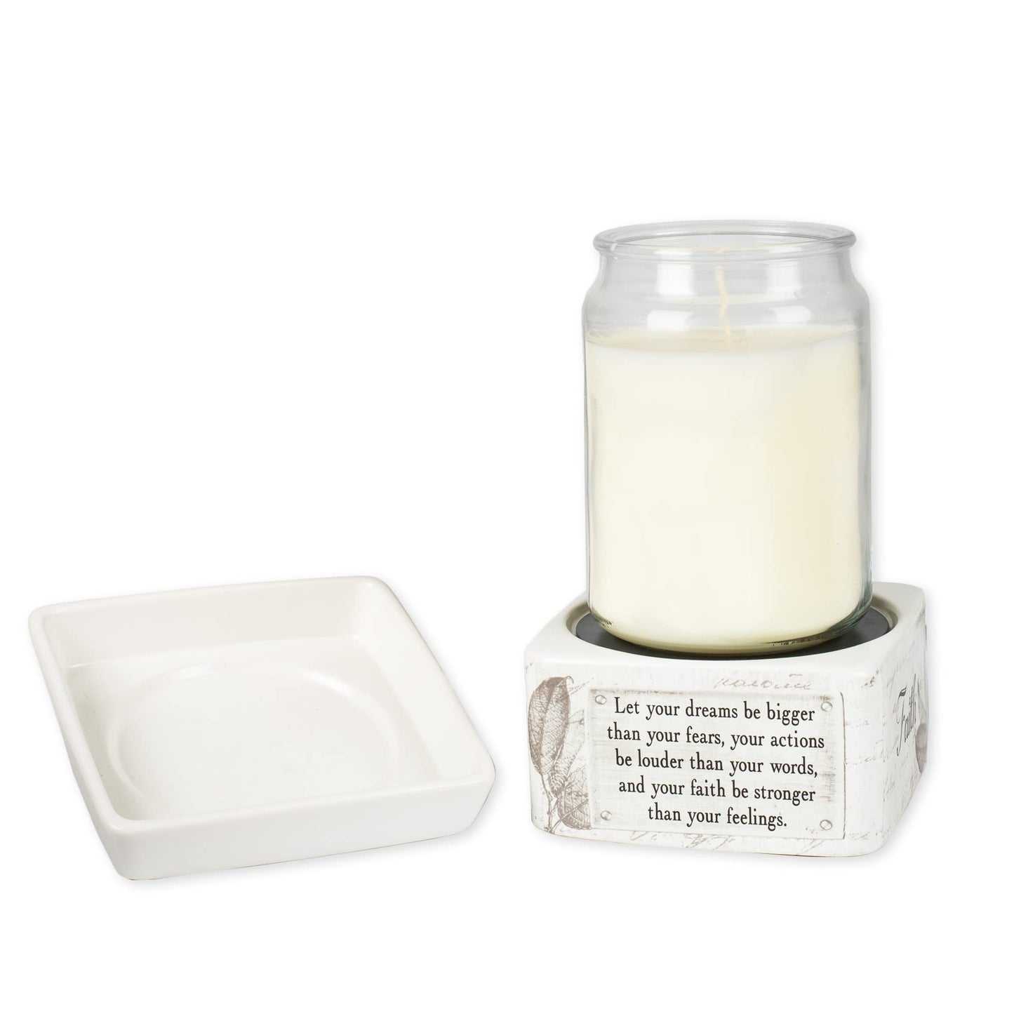 Elanze Designs Dream Actions Faith Stronger Stoneware Electric 2 in 1 Jar Candle and Wax Tart Oil Warmer