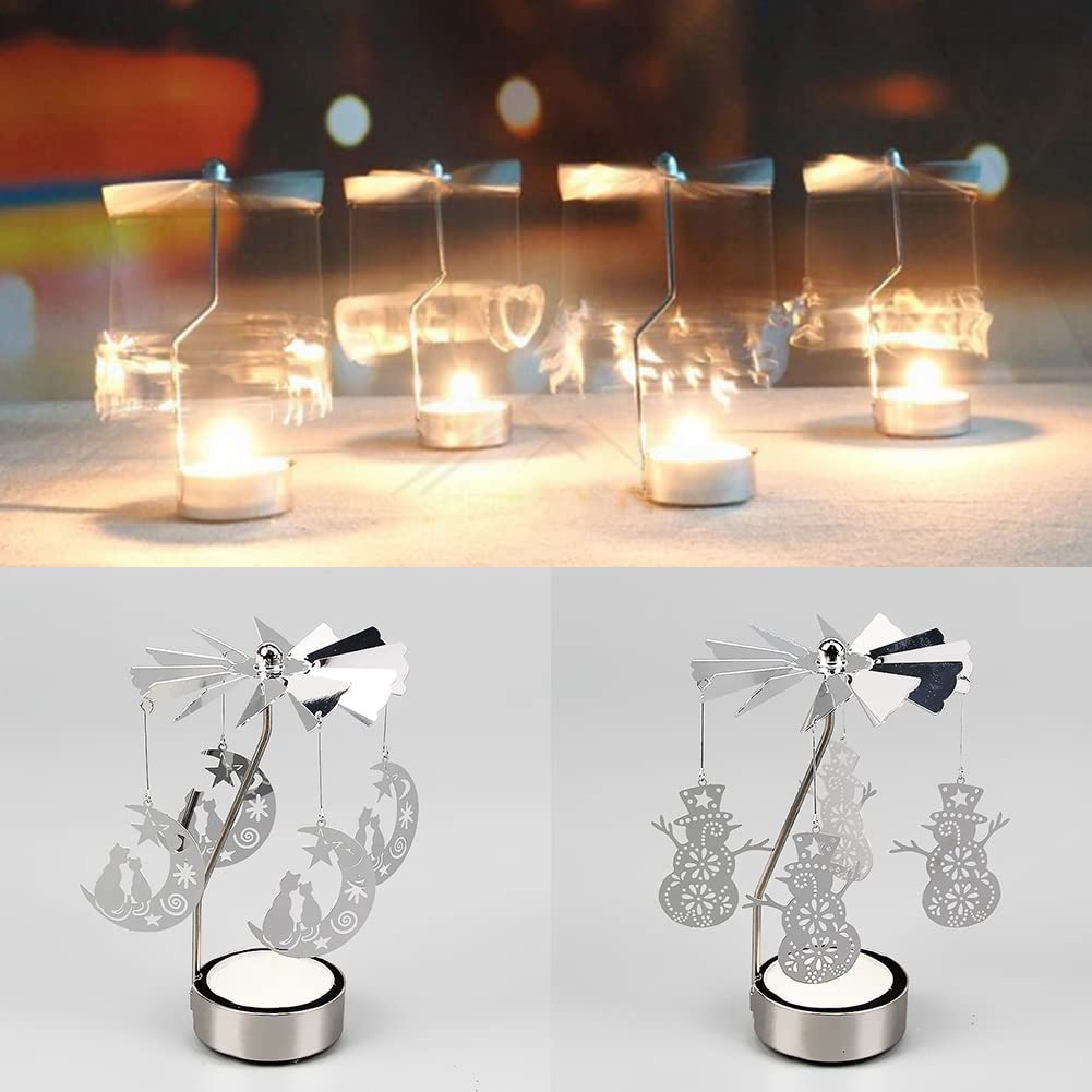 Rotary Candle Holder, Spinning Windmill Candlestick Carousel Candle Tea Light Holder with Romantic Candlestick Ornament for Wedding Party Christmas Home Decor