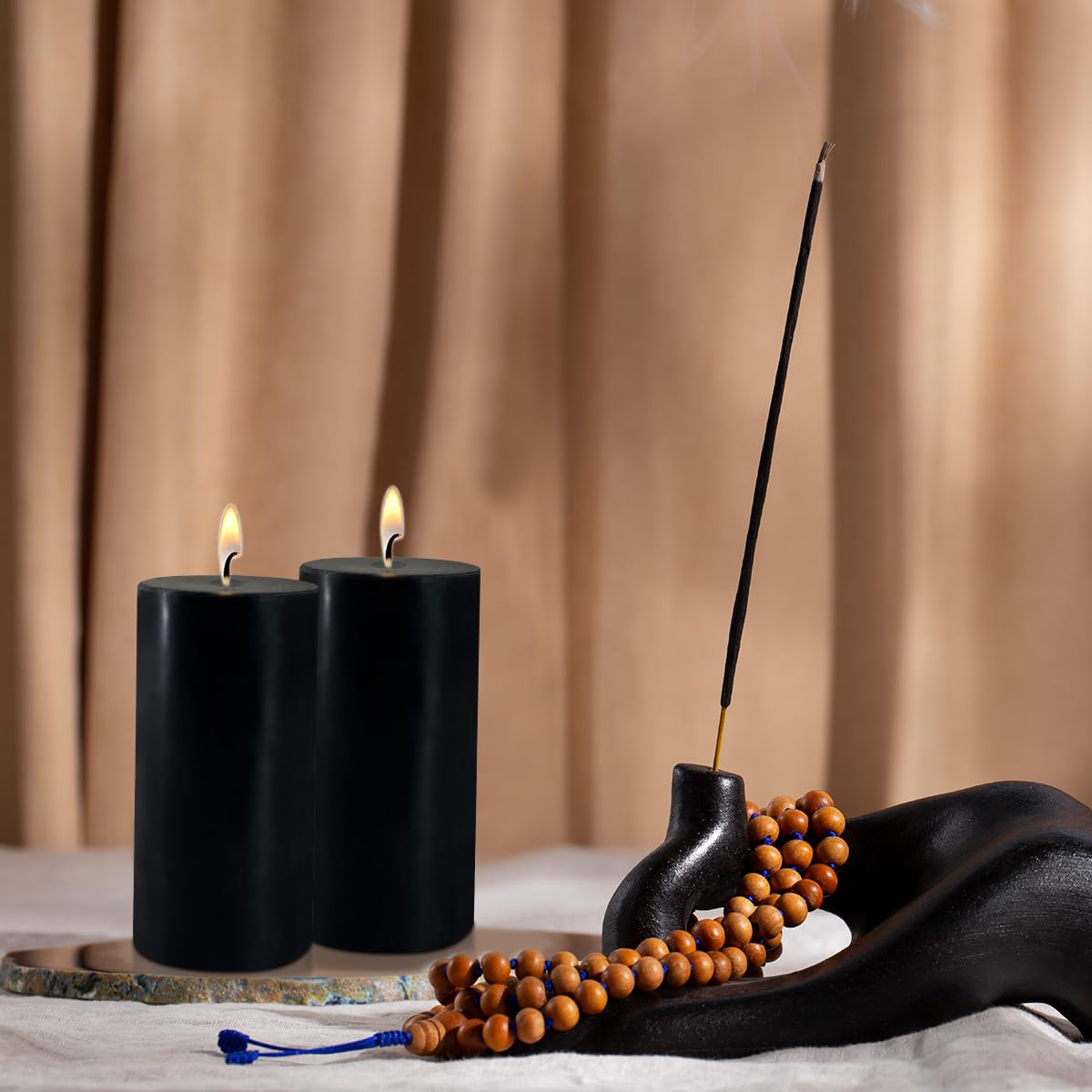 2.8" x 6" Hand-Poured Unscented Candle, Dripless Pillar Candle Set of 3, Long Lasting Burning, Approx 120 Hours Burn Time, Rustic Country Style, for Wedding, Dinner, Christmas and Home Decor, Black