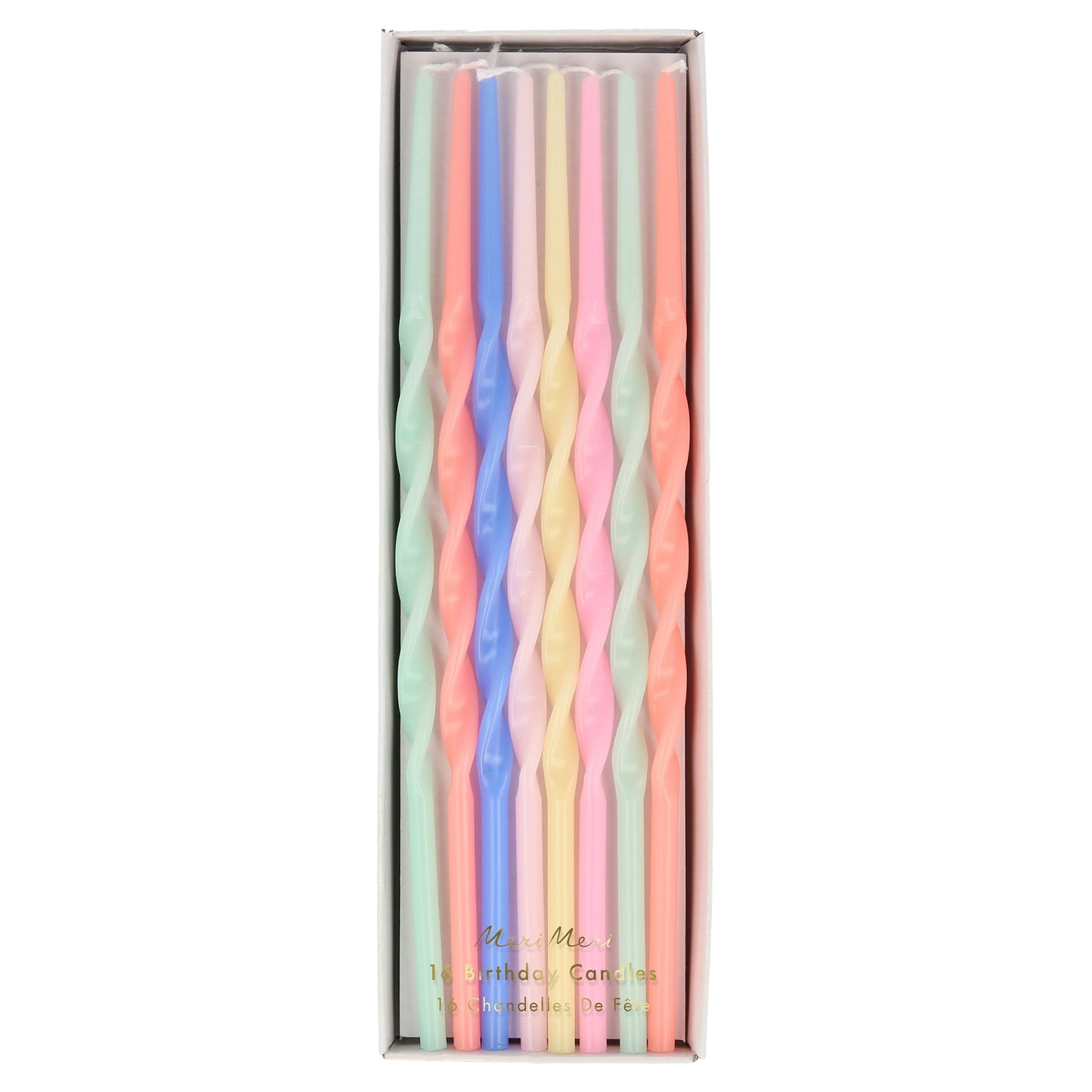 Meri Meri Twisted Long Birthday Candles for Cake (Pack of 16), 7" Tall, Unscented Meri Meri Birthday Candles