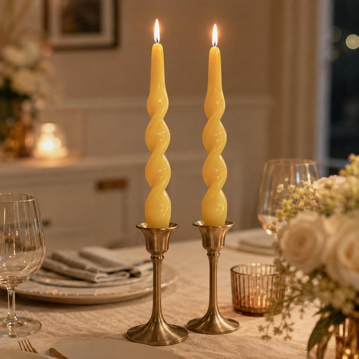 Beeswax Spiral Taper Candles Set of 2, 10 Inch Handmade Beeswax Candle Sticks, Natural Tapered Candles, Decorative Candlesticks for Wedding Dinner Home Gift