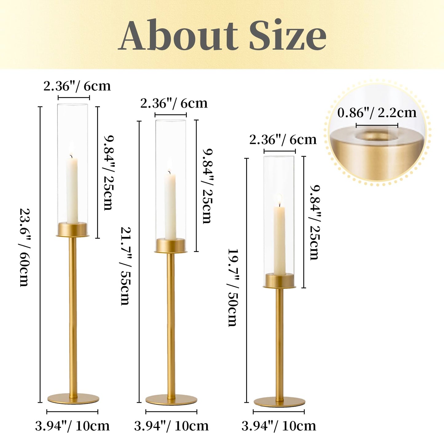 Hewory Gold Tall Hurricane Candlestick Holders: 12Pcs Brass Taper Candle Holder Candelabra Centerpieces, Candle Stick Holders with Candle Cover for Wedding Dinner Christmas Decor