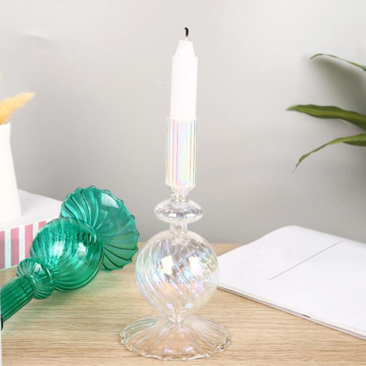 Ayuduots Glass Candlestick Holders, Elegant Glass Taper Candle Holder Centerpieces for Home Ornaments Wedding Party Decorations