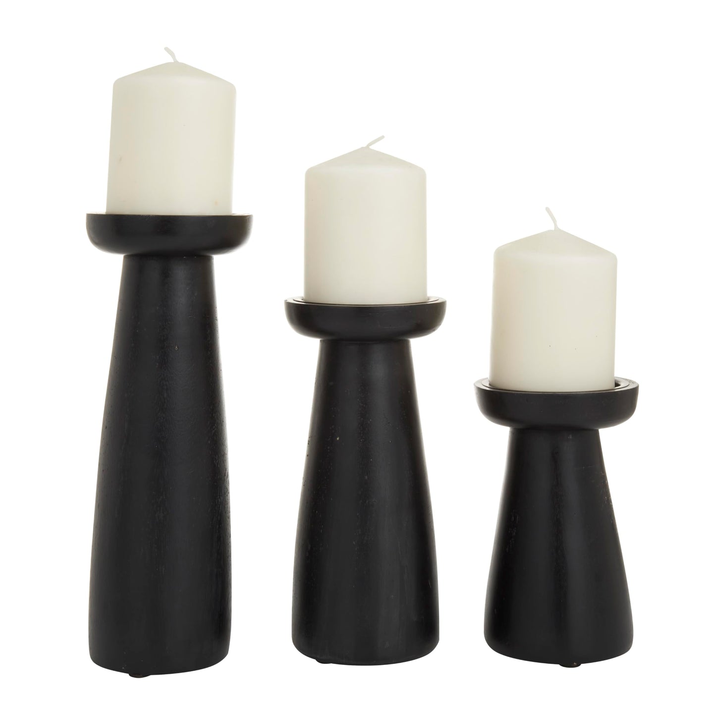 Deco 79 Mango Wood Decorative Candle Holder Pillar Candle Stand, Set of 3 Candlestick Holder 10", 6", 8" H, Black