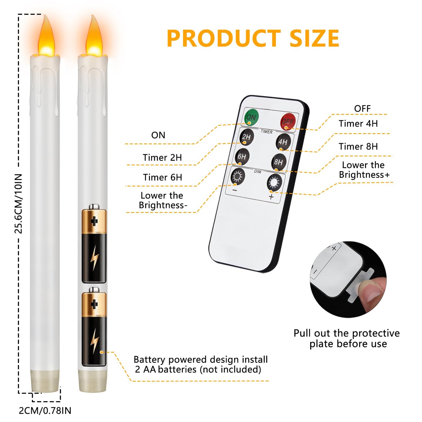 wemarry 10" Flameless Taper Candles with Remote, 6 Pcs White Electric Led candlesticks, PlasticTall Taper Candles Battery Operated with Flickering Flame for Halloween Christmas Wedding Home Décor