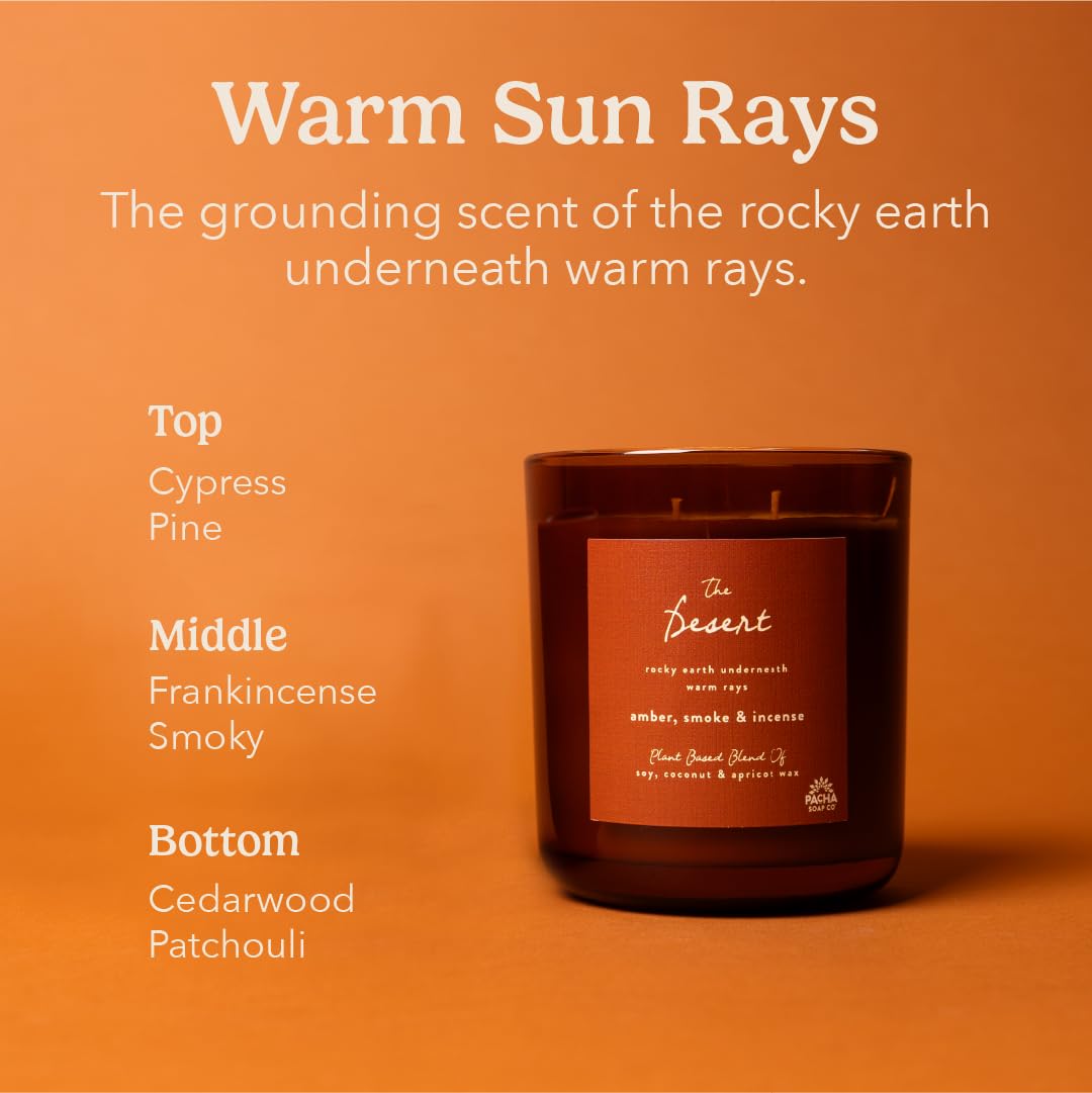 PACHA SOAP Co. Origins & Elements Candle Collection, The Desert, 12 oz - Scents of Amber, Smoke & Incense - Clean Burning, Soy, Coconut & Apricot Wax, Lead-Free Wick, Cruelty-Free, Recyclable