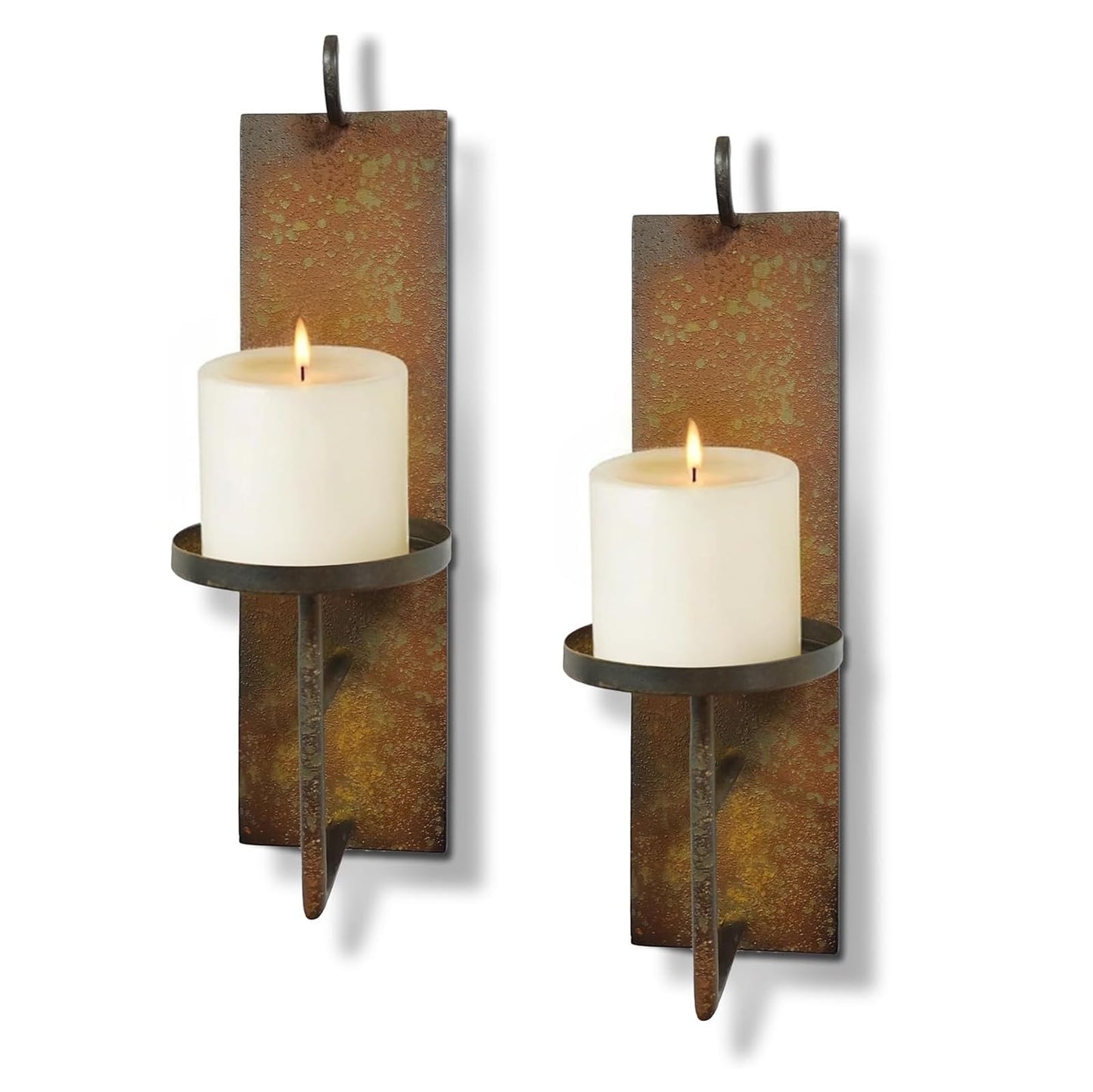 Woparty Set of 2 Vintage Wall Candle Sconce, Distressed Iron Metal, 15.6 x 3.9 inches, Rustic Farmhouse Style