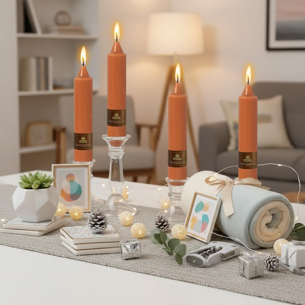 Short Pumpkin Chunky Taper Candles 7 Inch Set of 4 Candlesticks Fat Candles Handmade Clean Burning Unscented Candles for Dinner Country Farmhouse Bedroom Meditation Wedding Home Decor Sanctuary