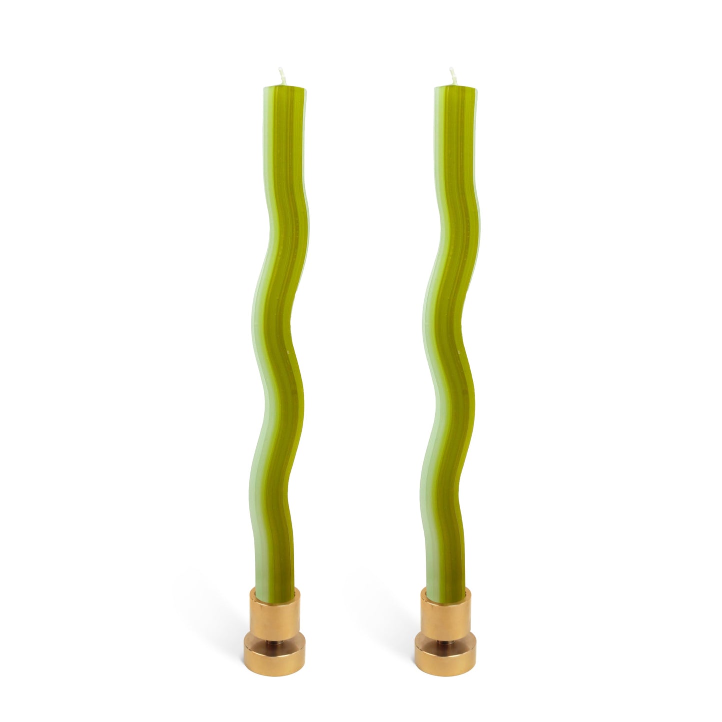 Wiggle Candles (2 Pack) - Joyful Dancing Design Taper Candlesticks | Bright Colors | 7/8” diam x 11” Length | Designed by Lex Pott | Made in USA (Green)