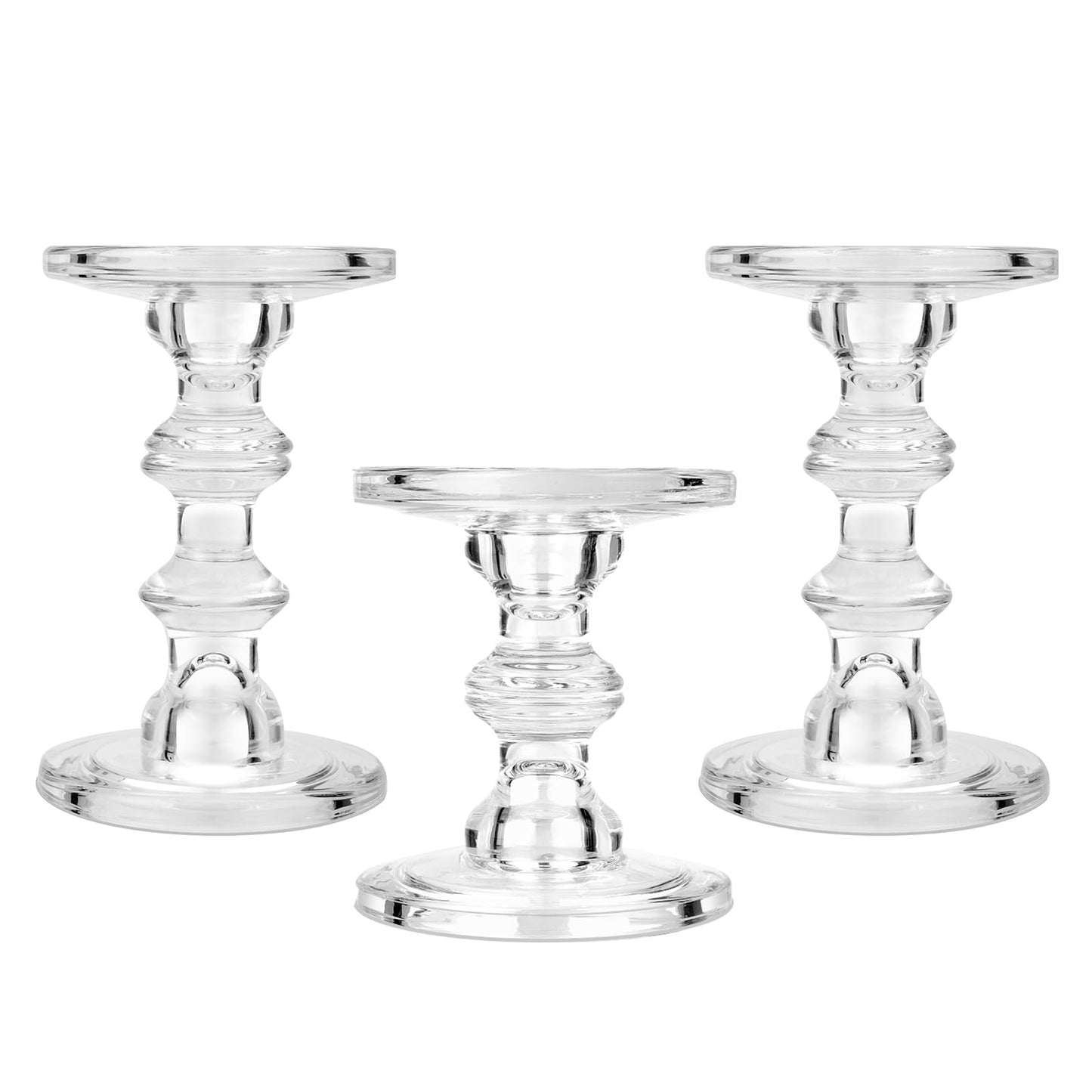 CHILL RECIPE Glass Candle Holder Set of 3, Big Heavy Tall Crystal Candlestick Holder for Pillar Candles Taper Candles, Christmas Decoration Wedding Table Dinning Church Centerpiece