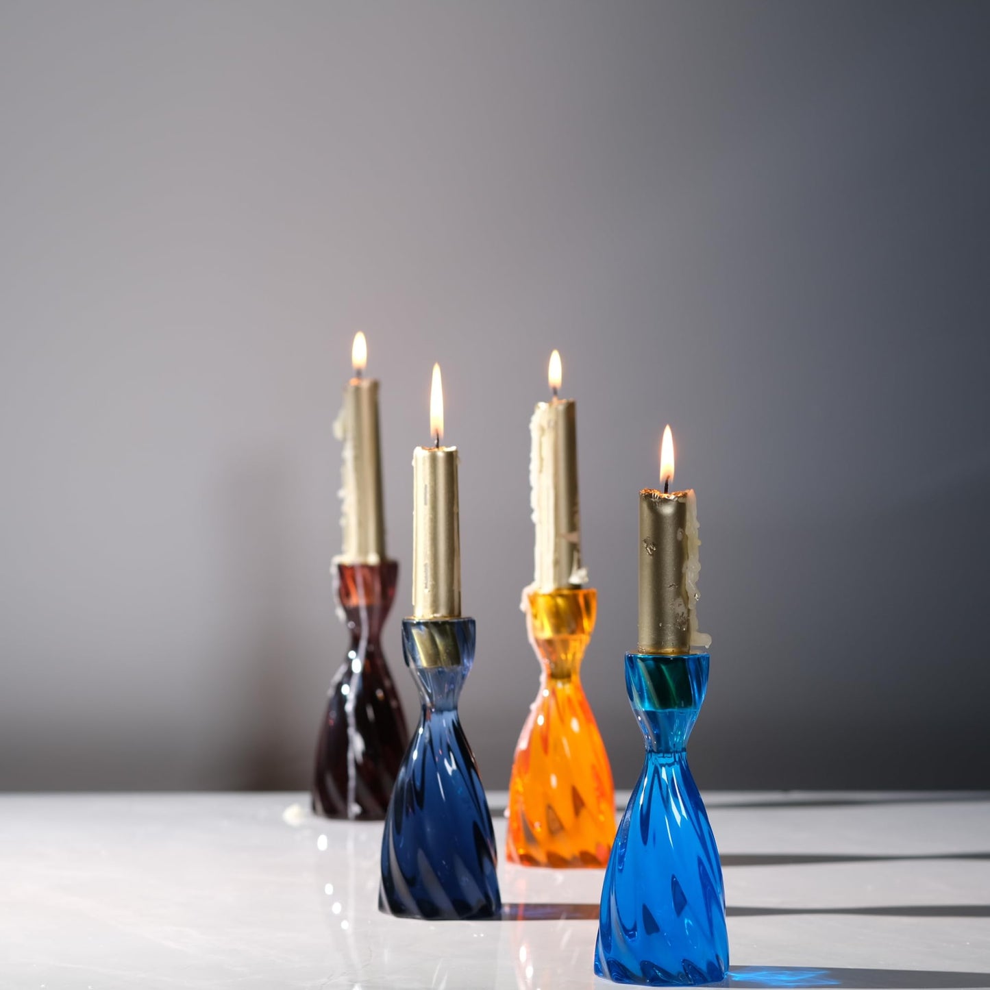 ICNBUYS Twizzle Twist Candle Holder, Decorative Candle Holder for Table Display, Romantic Decoration, Unique Home DÉCOR Aesthetic, Housewarming Gift, Blue Height 5.7 inches Set of 2 - Resin