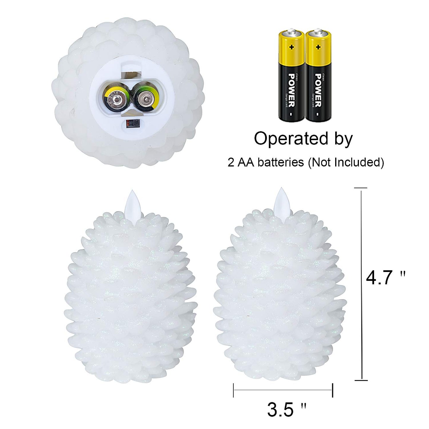 Eldnacele LED Pine Cone Candles with Remote Timer, Battery Operated Flameless Candles Unscented Wax Pinecone Candle White 2 Pack for Christmas Home Party Decoration