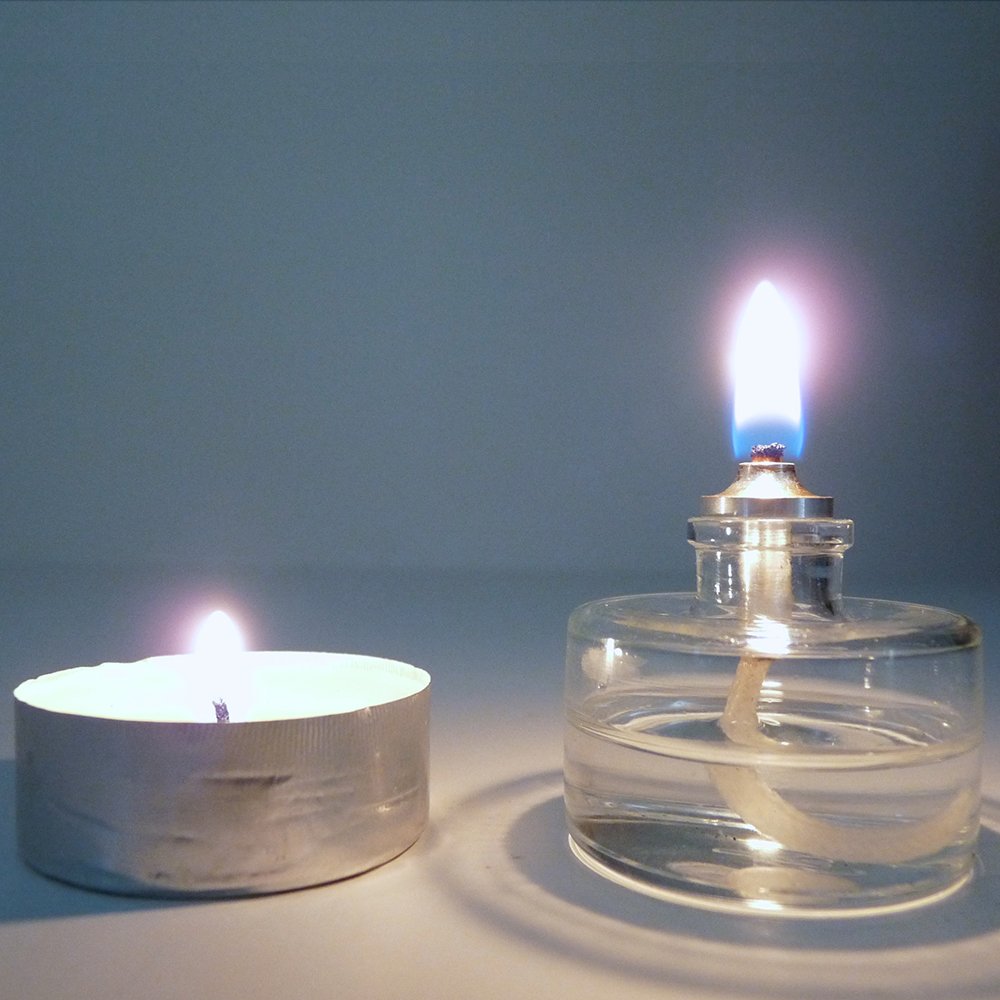 Firefly Refillable, Clear Glass Unscented Tealight Candles - 5 Pack - Bulk Long Burning Tea Lights Cotton Wick & Holder Included
