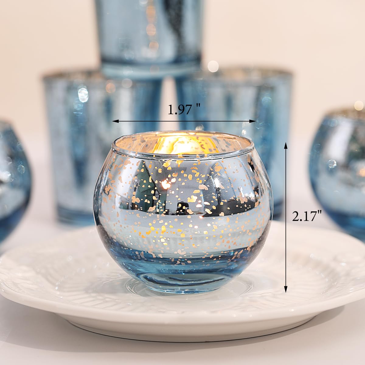 LETINE 36pcs Blue Votive Candle Holders - Elegant Mercury Glass Tea Light Candle Holder Set for Spring Summer Weddings, Holiday Season Decorations, Valentine's Day Table Centerpieces