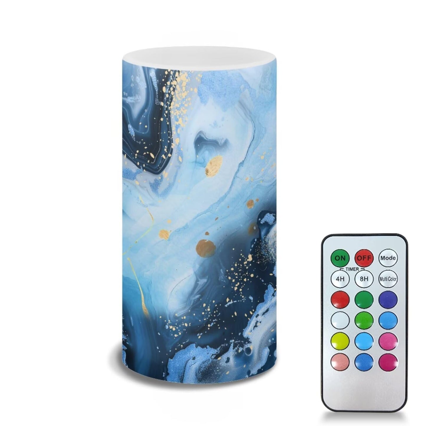 Merkmak Pack of 1 Blue Marble Flameless Candles Battery Operated Candles with Remote and Timers Flickering LED Elictric Pillar Tealights for Outdoor Indoor Home Decoration