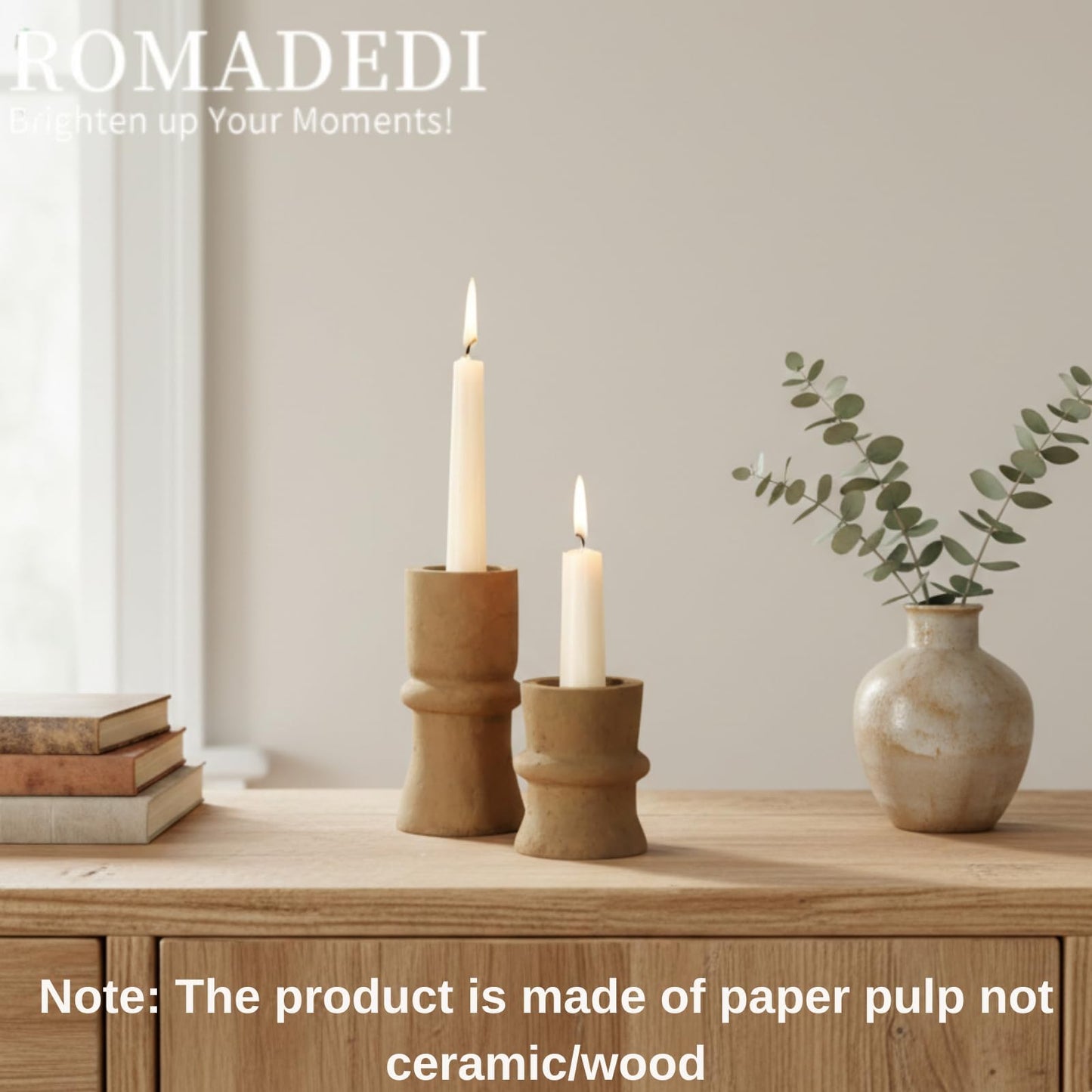 Romadedi Candlestick Holders Boho Decor: Taper Candle Holders Paper Mache for Living Room Modern Decorations Candle Stick Dining Table Centerpiece Fireplace Home Decoration Brown