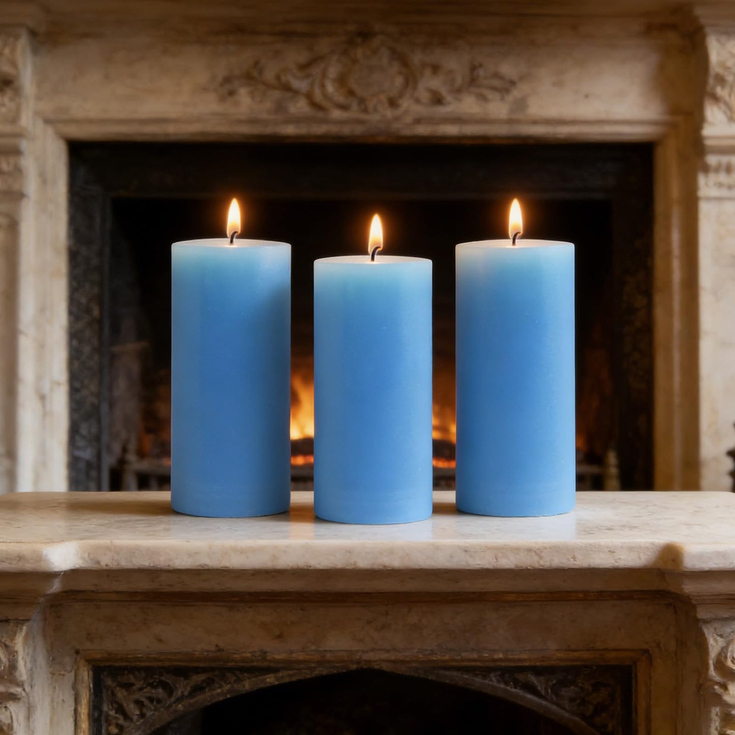 2.8x6 inch, Set of 3, Light Blue Pillar Candles for Romantic Valentine's Day and Christmas, Unscented Pillar Candles for The Home Dining Room, Smokeless, Drip-Free, Clean-Burning Emergency Candles