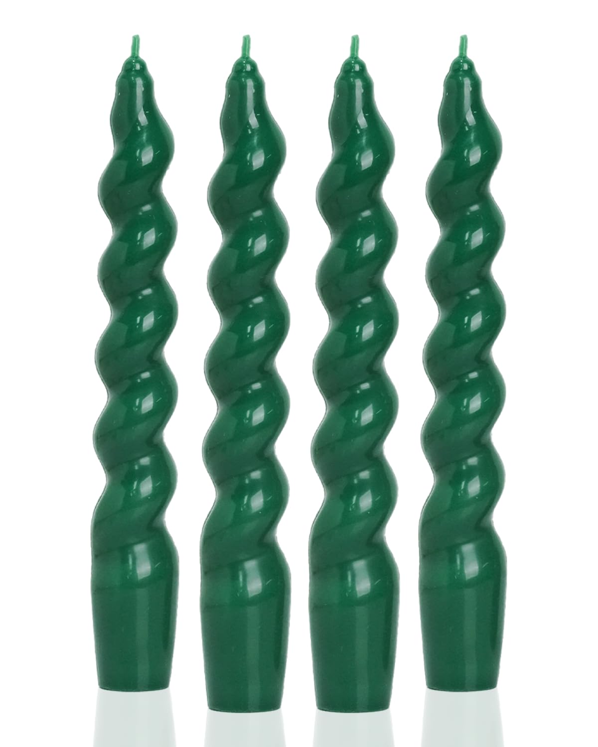 MAITREYA Dark Green Taper Candles Stick Spiral Twisted Candles Set of 4 for Decoration Weddings Party Church-Unscented Dripless Candles7.5inch(A-DarkGreen-new)