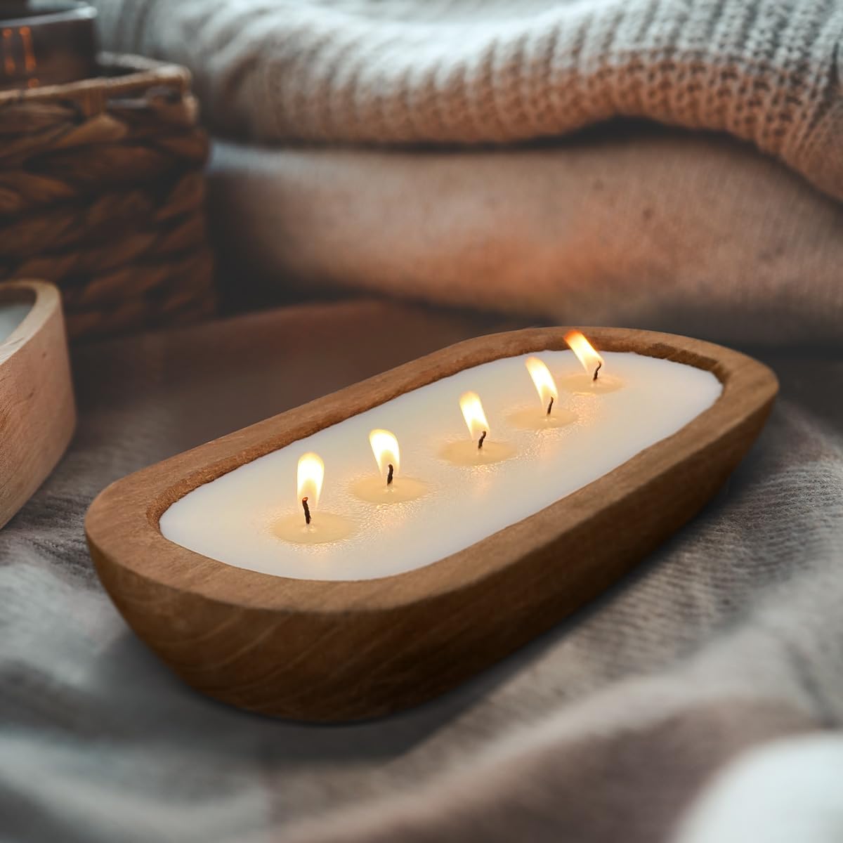 Aromatherapy Candle, SEVEYEE Vanilla Candle 5wicks 16oz, Large Wooden Bowl Candles for Women,Girl Birthday Gift,12inch