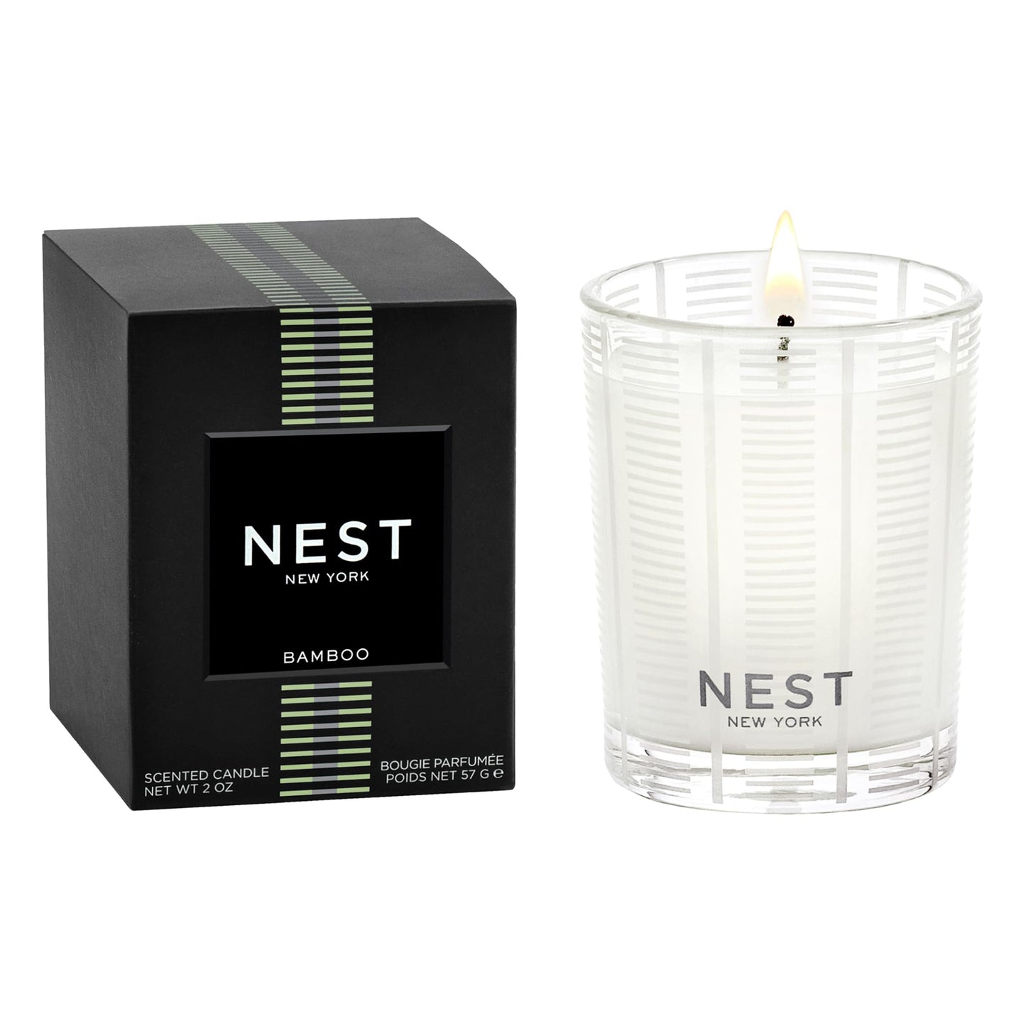 NEST New York Scented Votive Candle, Bamboo - 2 oz - Up to 28-Hour Burn Time - Reusable Glass Vessel
