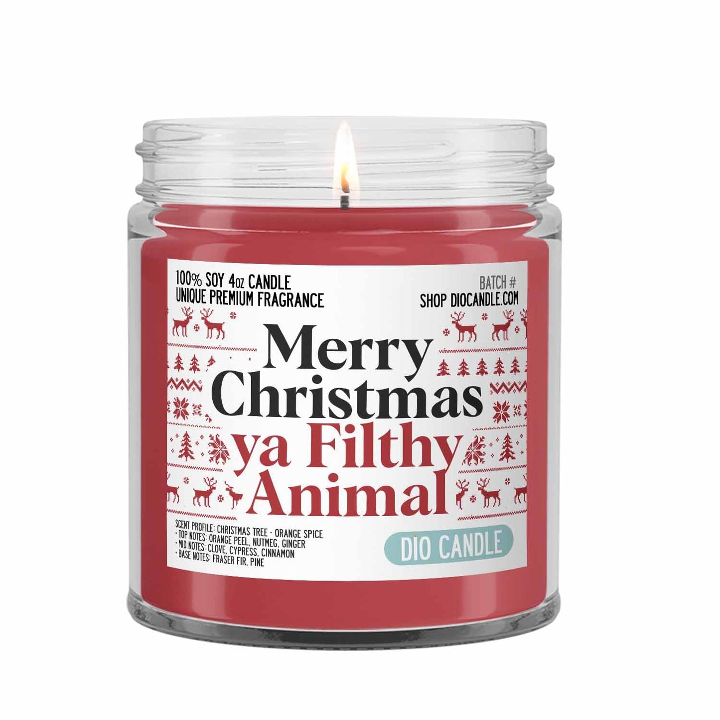Merry Christmas Ya Filthy Animal Scented Candle - Smells Like Christmas Tree - Orange Spice - 100% Naturally Vegan Soy and Premium Fragrance | Handmade in Denver, Colorado (4oz Glass Jar)