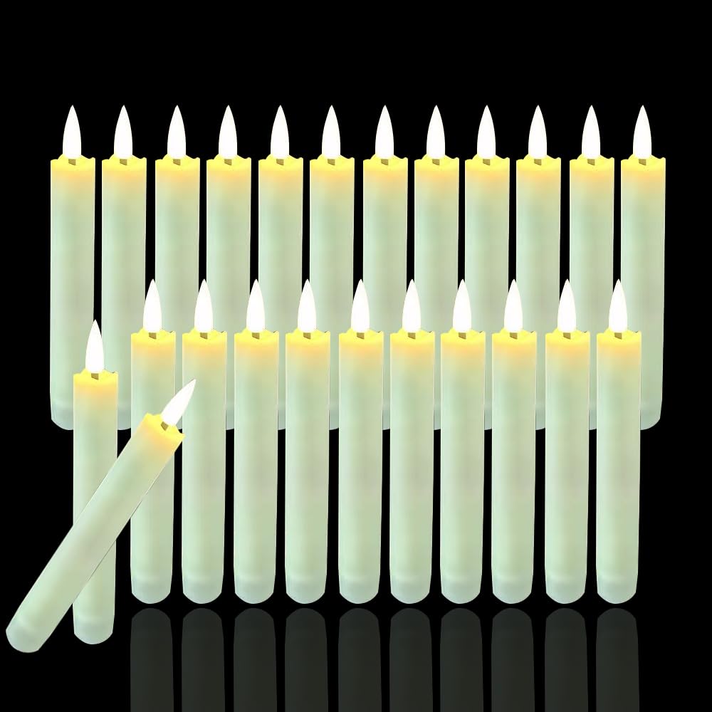 24 Packs Flameless Taper Candles Battery Operated Fake 6.3 Inch Long Candle Light LED Flameless Candlesticks Flickering Tapered for Wedding, Halloween, Christmas No Remote