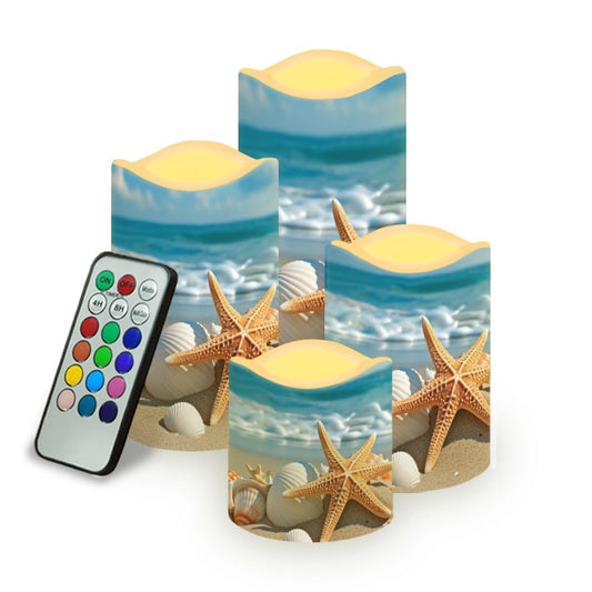 Ystardream Beach Starfish Flameless Candles with Remote Battery Operated Candles Realistic LED Candles with Remote and Timer Set of 4 for Valentines Home Wedding Birthday Decoration