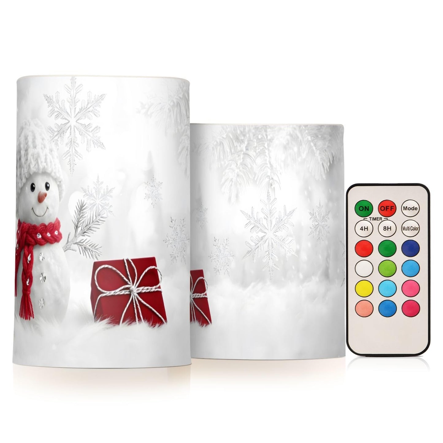 Christmas Lights Decorations Flameless Candles Snowman in Winter Pillar Candles Set of 2 Battery Operated Remote Control Warm Lights