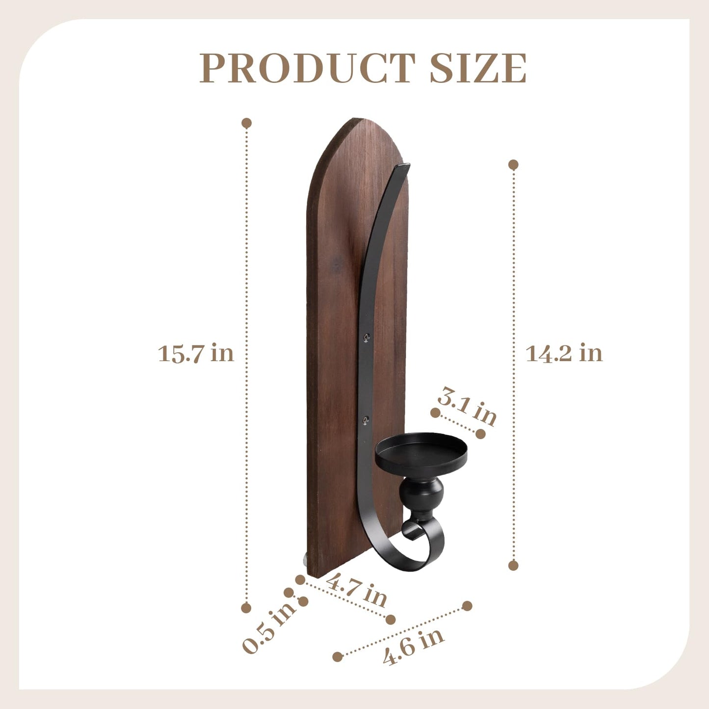 Wall Candle Sconces Set of Two, Brown Wall Mounted Metal and Wooden Wall Candle Holders, Farmhouse Candle Sconces for Bedroom, Fireplace, Brwon