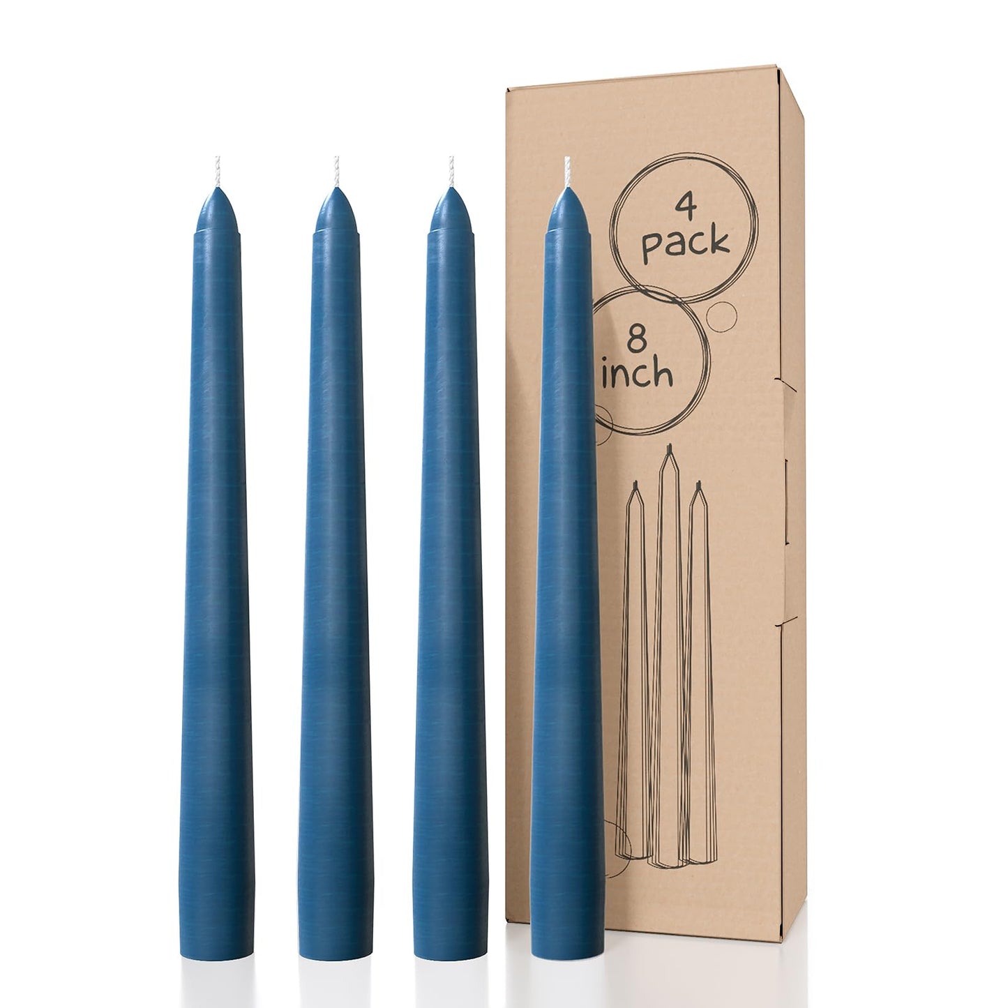 CANDWAX Dark Blue 8 inch Taper Candles Pack of 4 - Long Burning Unscented Smokeless Dripless Tall Candle Sticks - Perfect for Parties, Celebrations, Special Occasions or as a Dinner Table Centerpiece