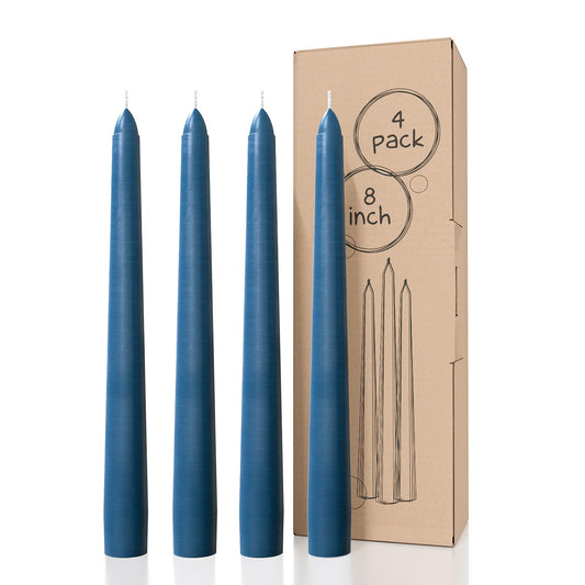 CANDWAX Dark Blue 8 inch Taper Candles Pack of 4 - Long Burning Unscented Smokeless Dripless Tall Candle Sticks - Perfect for Parties, Celebrations, Special Occasions or as a Dinner Table Centerpiece