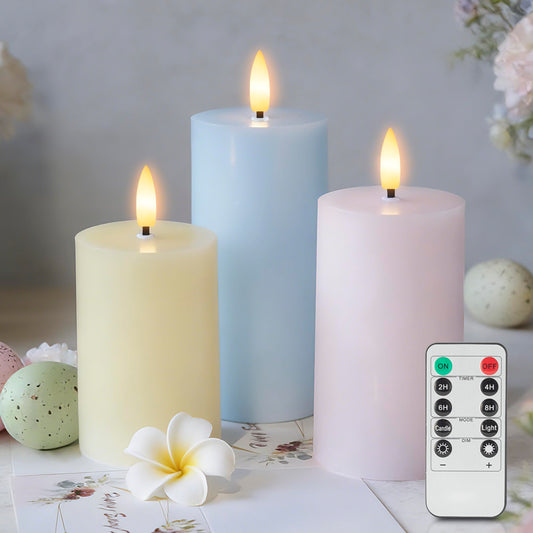 AFINETH Flameless Easter Candles with Remote, Battery Operated Pastel Spring Candles for Home & Table Decor, Realistic Flickering LED Pillar Candles for Easter & Spring Decor Set of 3