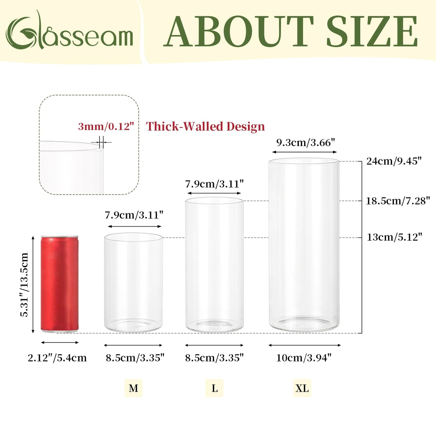 Glasseam Hurricane Glass Candle Holders: 3 Pcs Clear Cylinder Vases for Centerpieces Large Pillar Candle Holder for Floating Candles Modern Home Decor Wedding Table 5.3'' 7.3'' 9.5'' Height