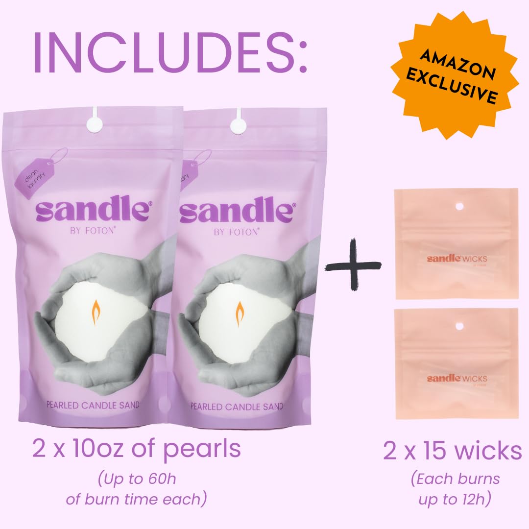 Sandle by Foton Pearled Candle – Multi-Pack (2 x 10oz) – Clean Laundry Scent, Non-Toxic, Luxury & Long-Lasting – up to 120 Hours – with 15 Wicks Each Pack