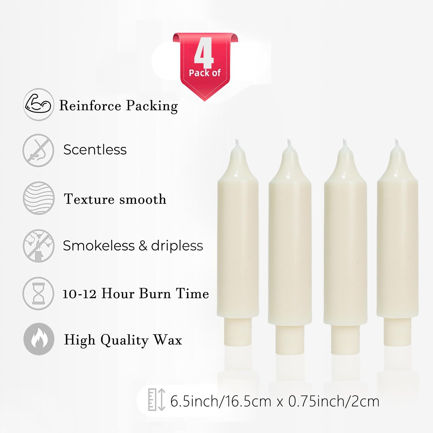MAITREYA Ivory Short Taper Candle Candlesticks Dripless Dinner Candle for Wedding Party Decoration Home Dinner,6.5inch,4 Pack