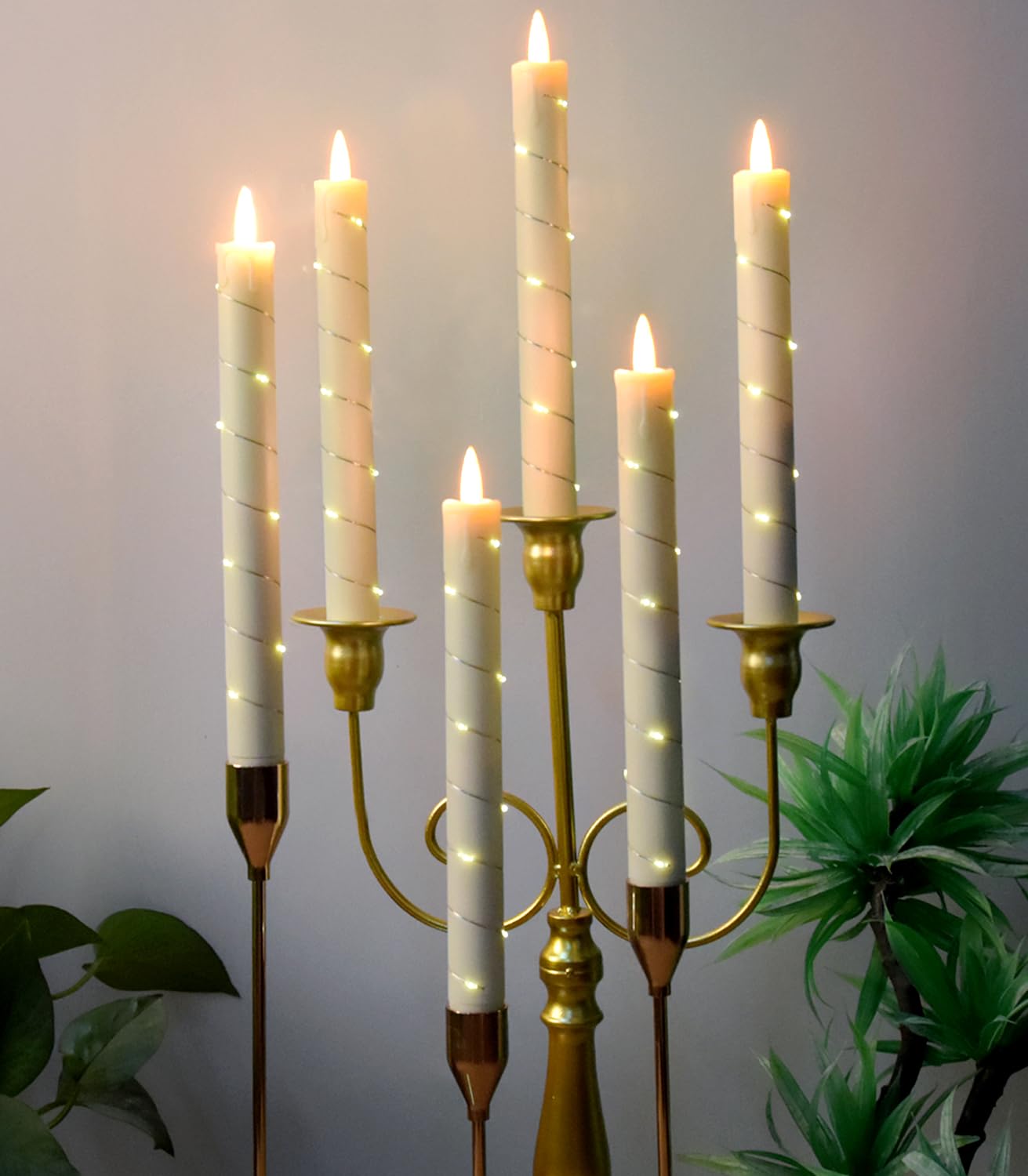 danip flameless Cone Candle, Patented Starlight String, with 11 Timing Key Remote Control, Battery Powered, Patented Simulated Flame, 6 Packs (Ivory Color)