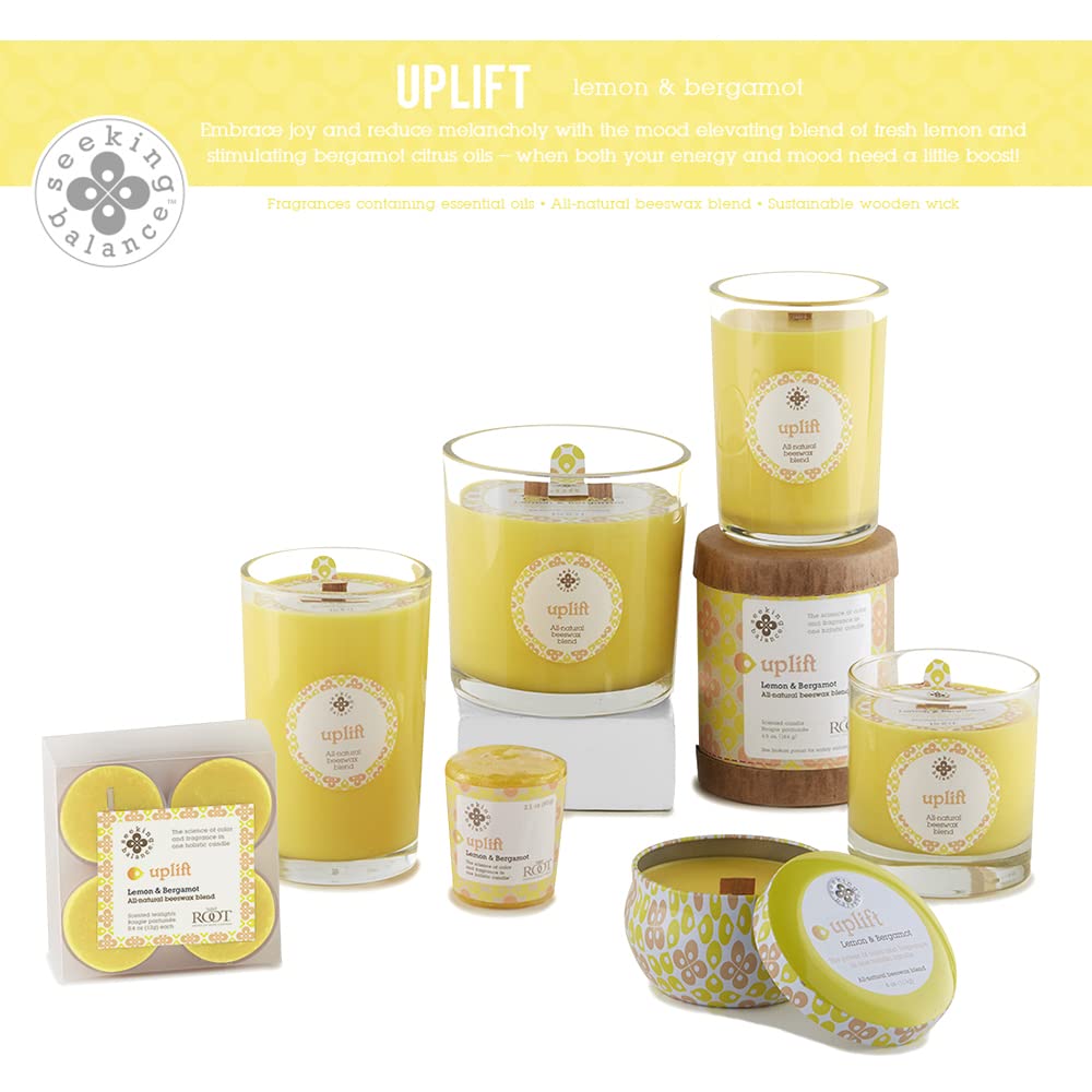 Root Candles Seeking Balance Wood Wick Spa Candle Aromatherapy Candles, 6.5-Ounce, Uplift: Lemon & Bergamot