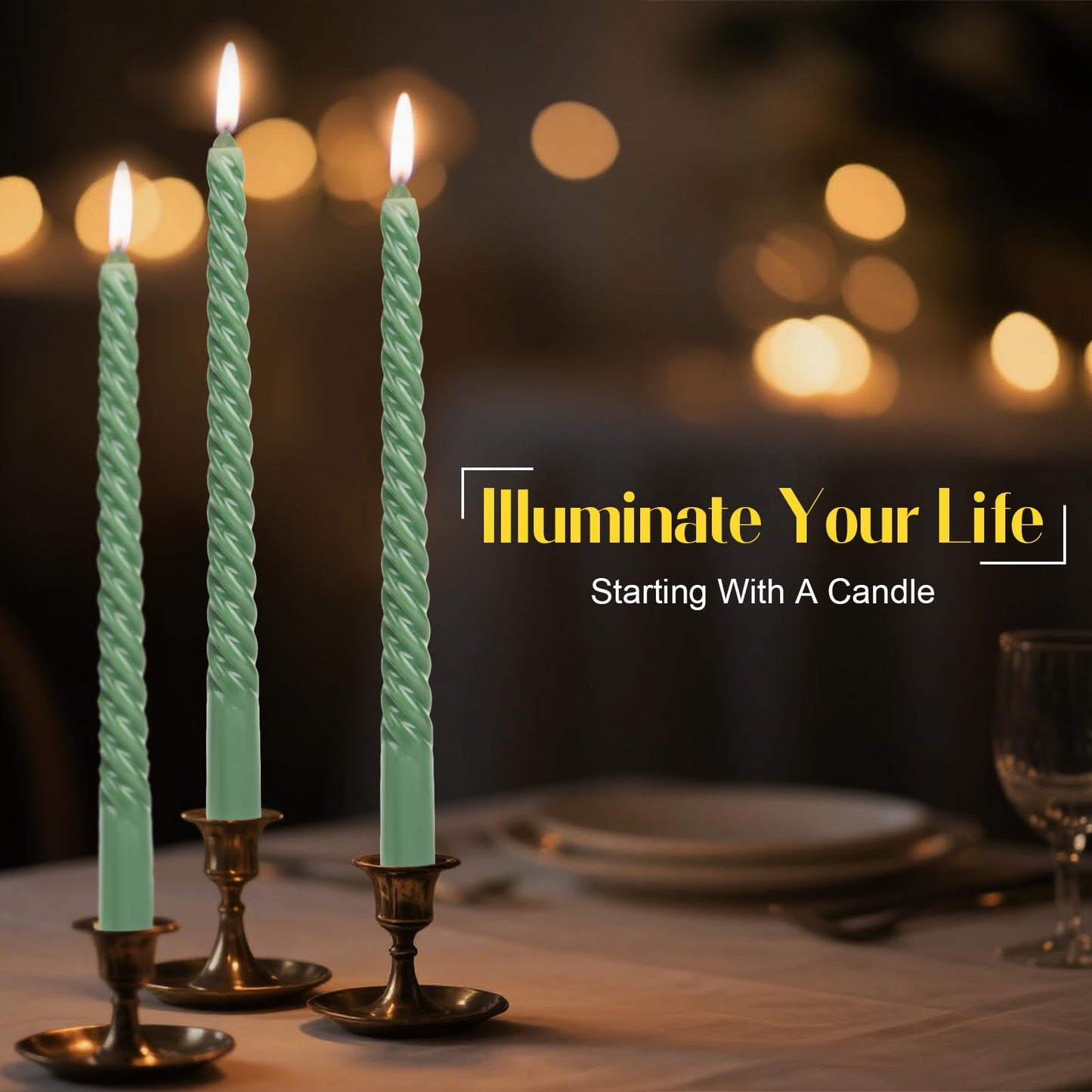 Tobeape 12 Pack 10 Inch Tall Sage Green Spiral Taper Candles, Unscented Dripless Twisted Wax Candles for Holiday Celebration Wedding Dinner Birthday Party Display Home Decor - 8 Hour Long Burning