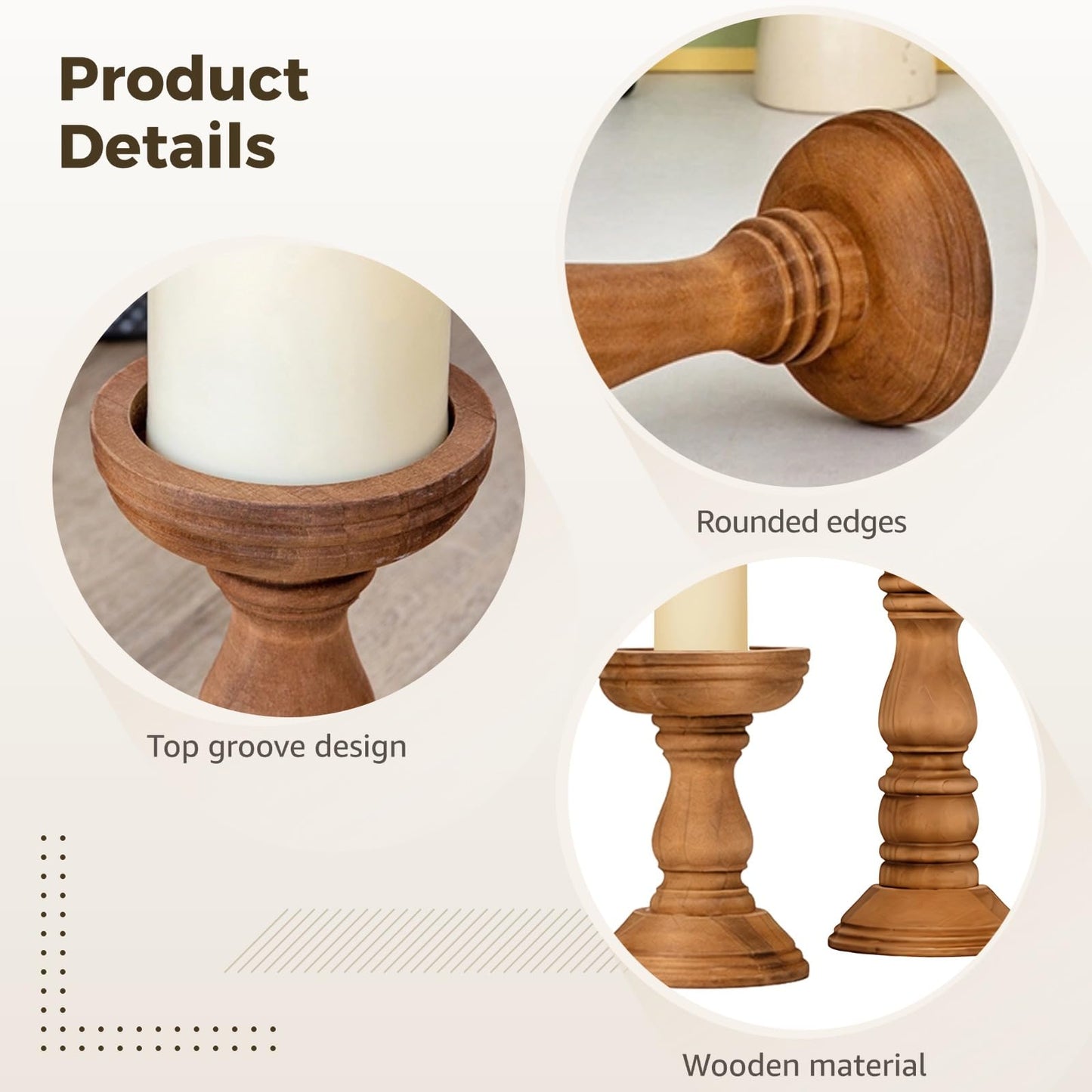 3 Pcs Pillar Candle Holders Set, Rustic Wood Candle Holders with Walnut Finish, Varying Heights, Wooden Pillar Candle Holders for Fireplace, Table Centerpieces, Home Decor