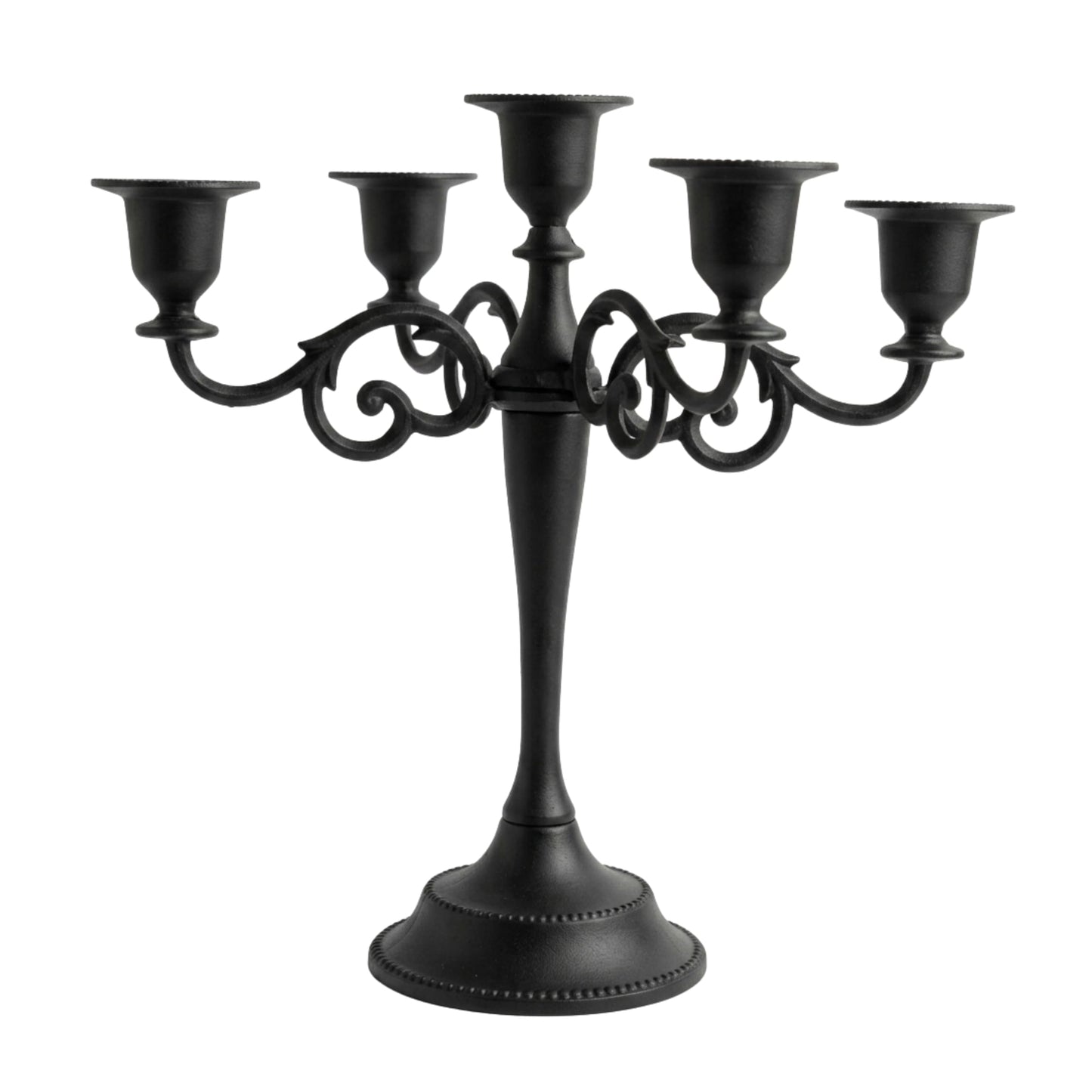 Rely+ 5 Arm Matte Black Candelabra Taper Candle Holders Decorations Indoor Kitchen Décor Table Candles Candlestick Candelabra Centerpiece Gothic Home Decor Wedding 10 Inch Tall