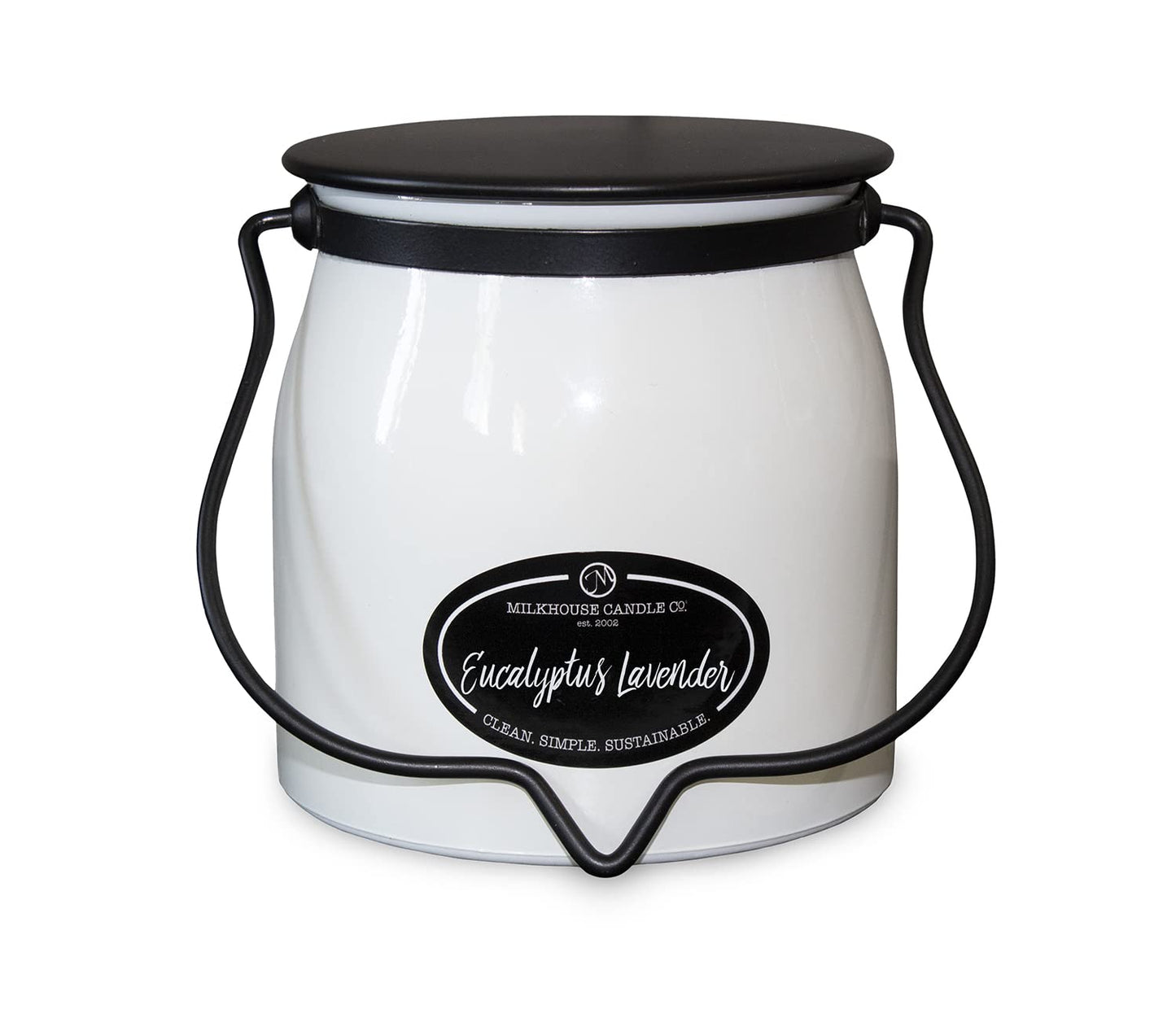 Milkhouse Candle Company Eucalyptus Lavender Soy Candle - Lavender | Eucalyptus | Soft Spice Scented - 16 oz Butter Jar with Lid, 65+ Hour Burn Time, Made in the USA