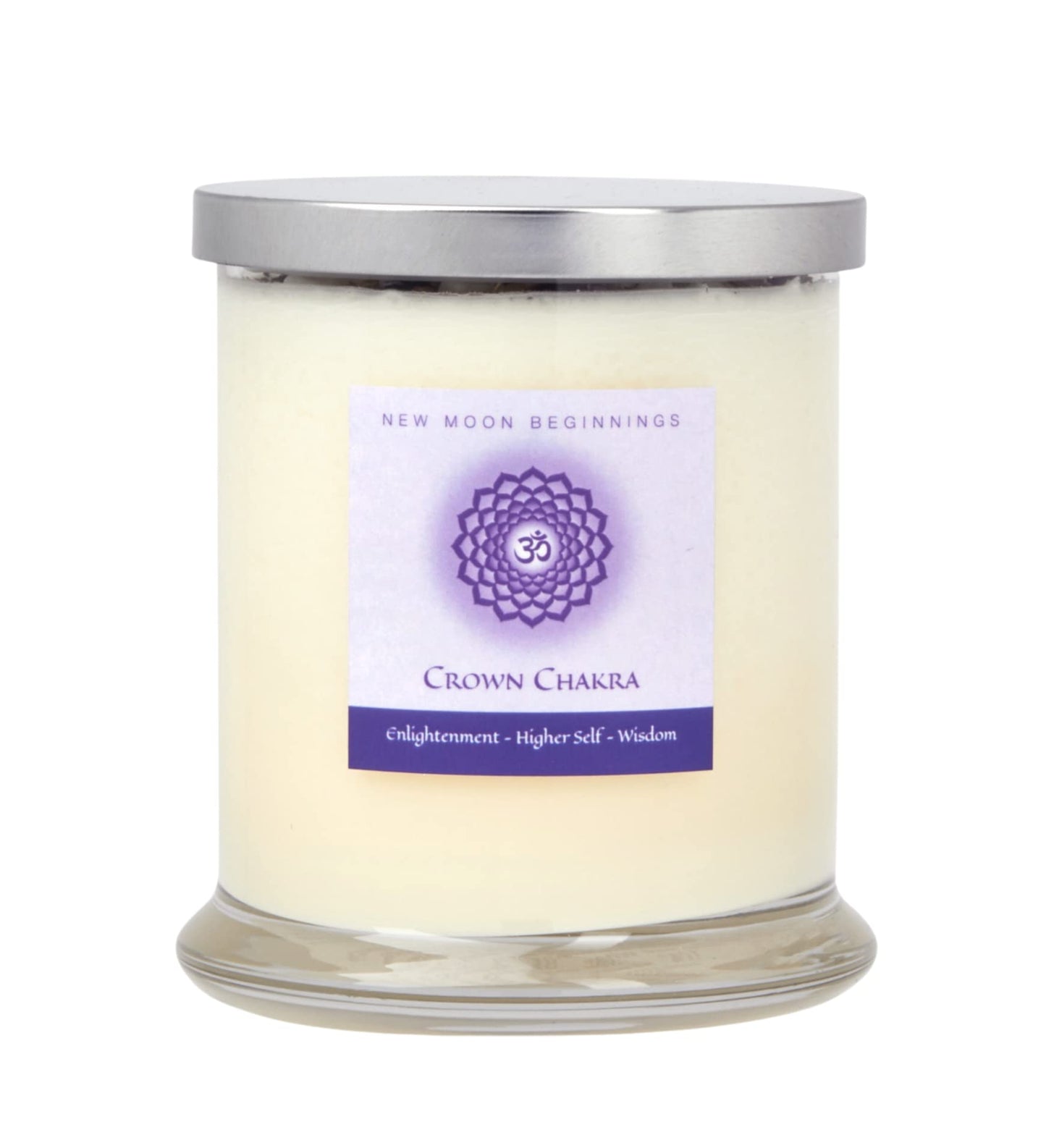 Crown Chakra Candle by New Moon Beginnings - Chakra Candles - Dried Flower, Herb, & Crystal Candles - Aromatherapy Candles - Soy Candle - 12oz Glass Jar