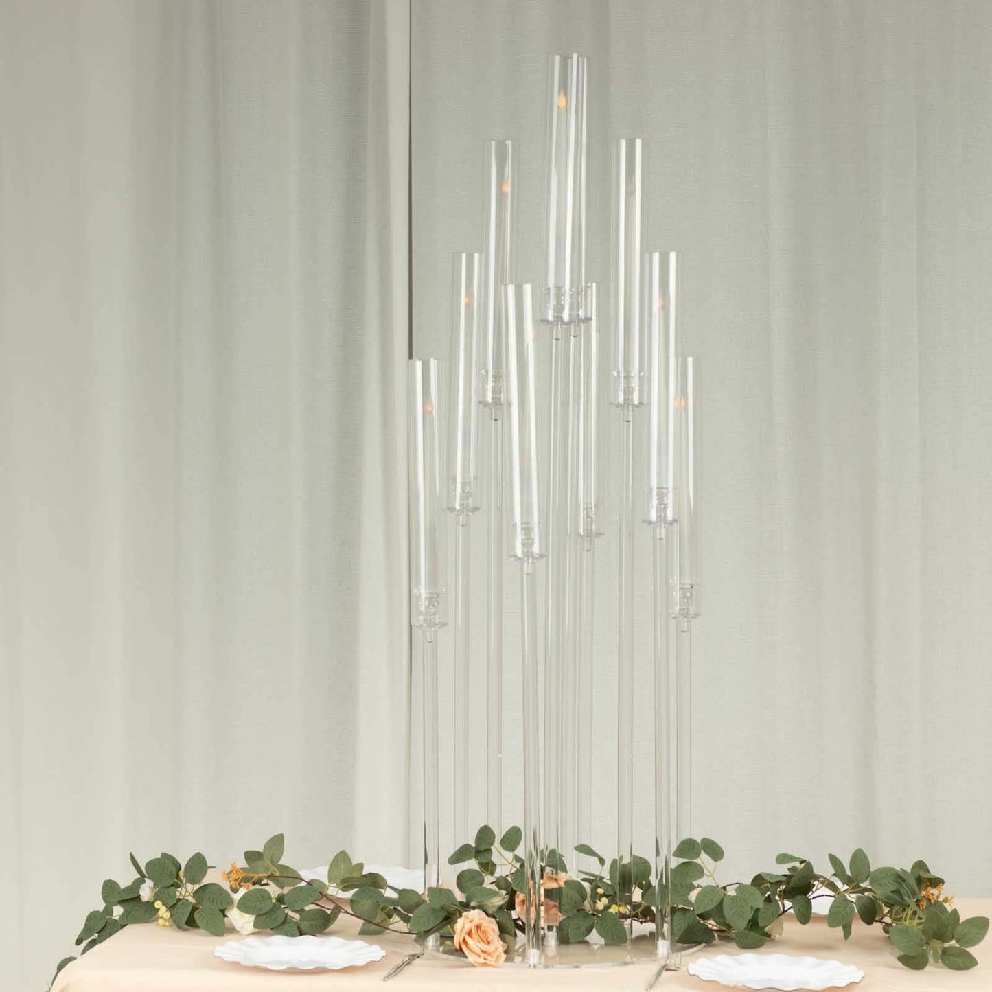 Efavormart 10 Arm Clear Acrylic Cluster Round Taper Candle Holder Candelabra, Pillar Candle Stick Stand with Circular Base - 47" Tall