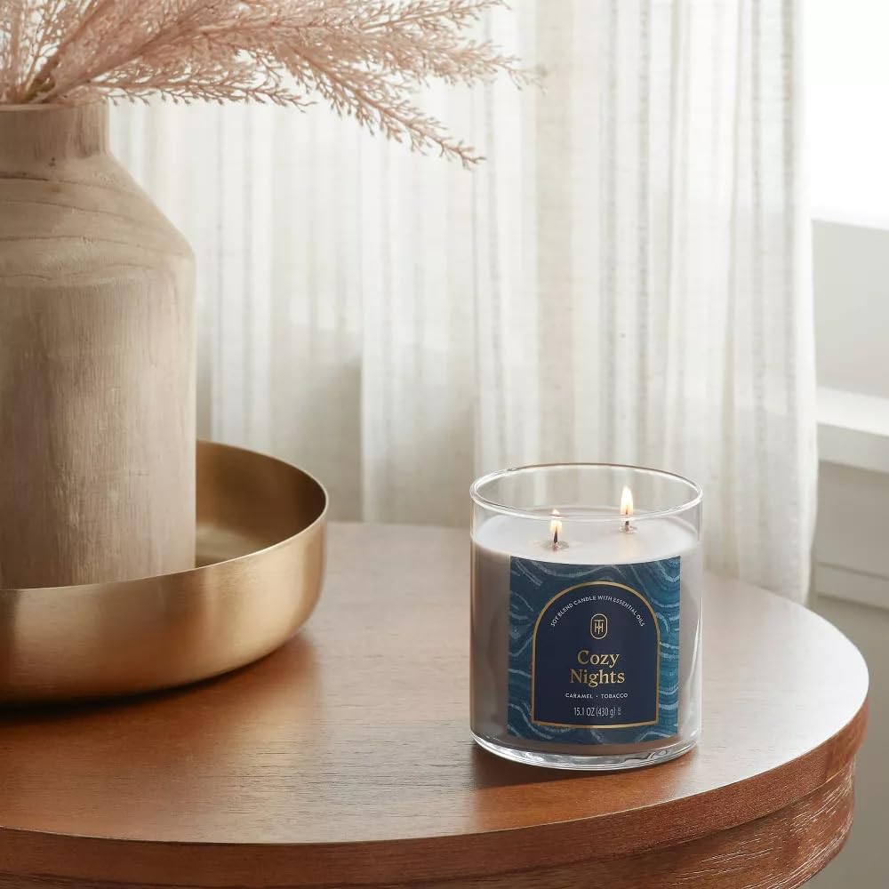 Threshold 2-Wick Lidded Glass Jar Candle (15.1oz, Cozy Nights)